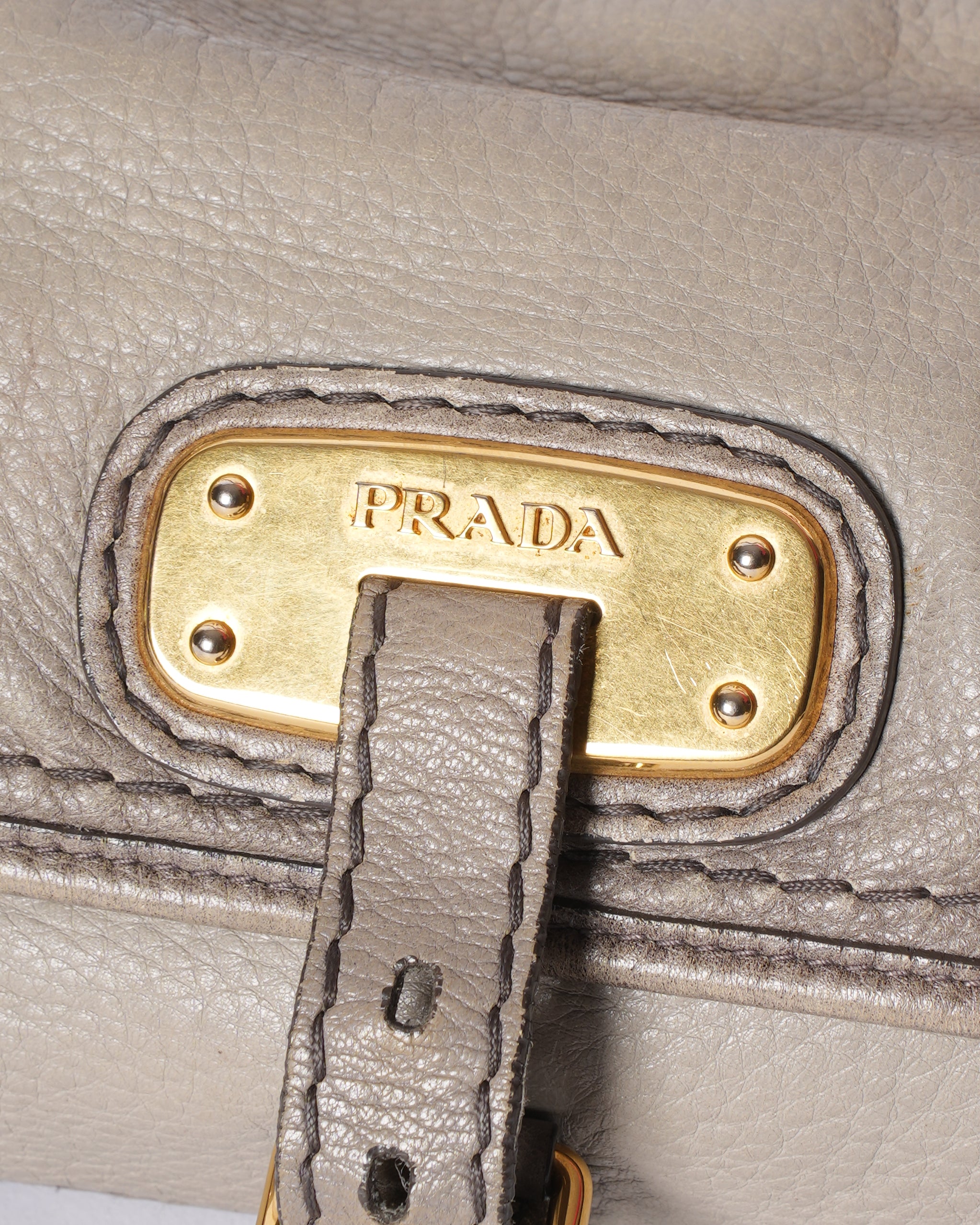 Prada Grey Leather Shoulder Bag