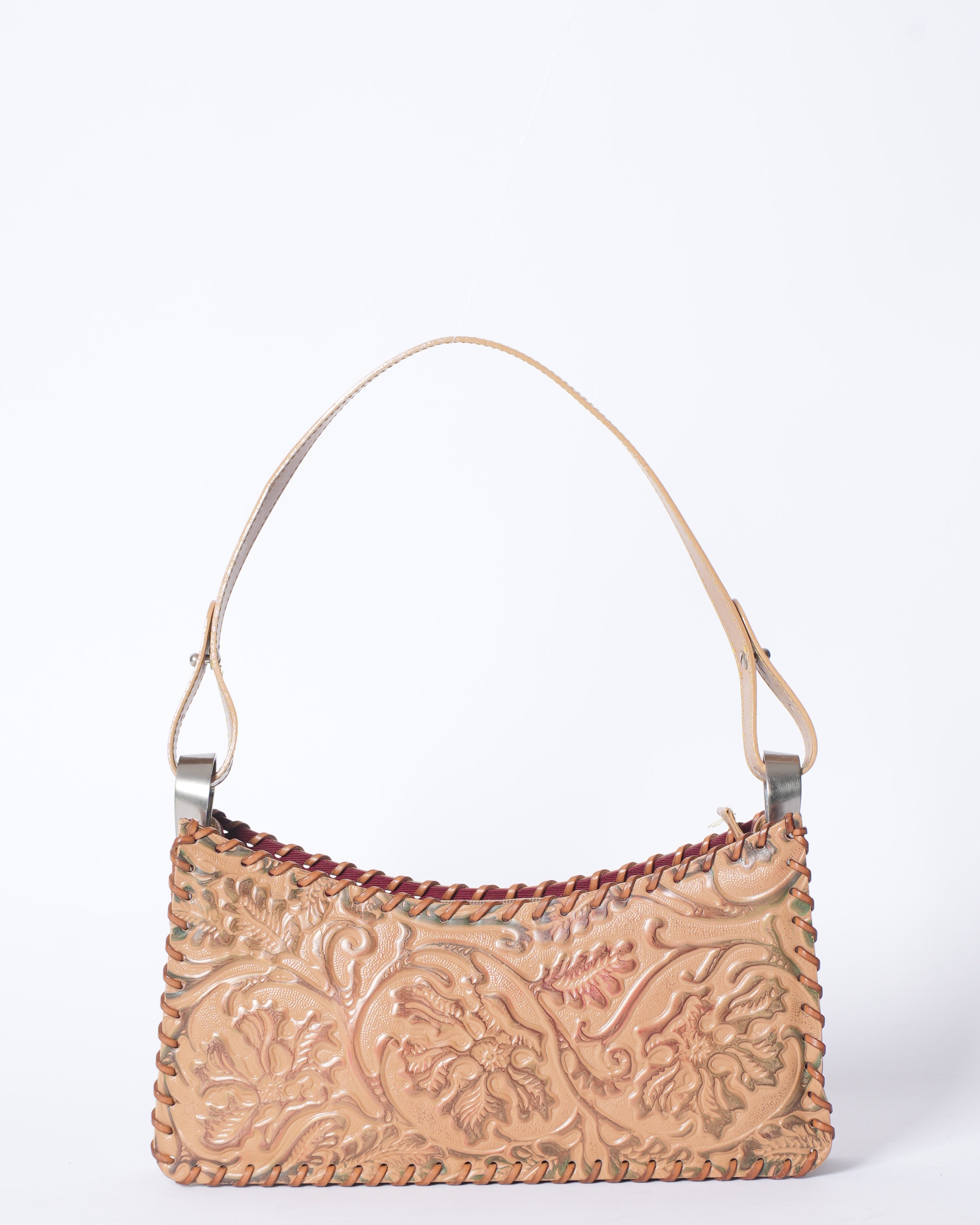 Kenzo Vintage Floral Leather Embossed Shoulder Bag