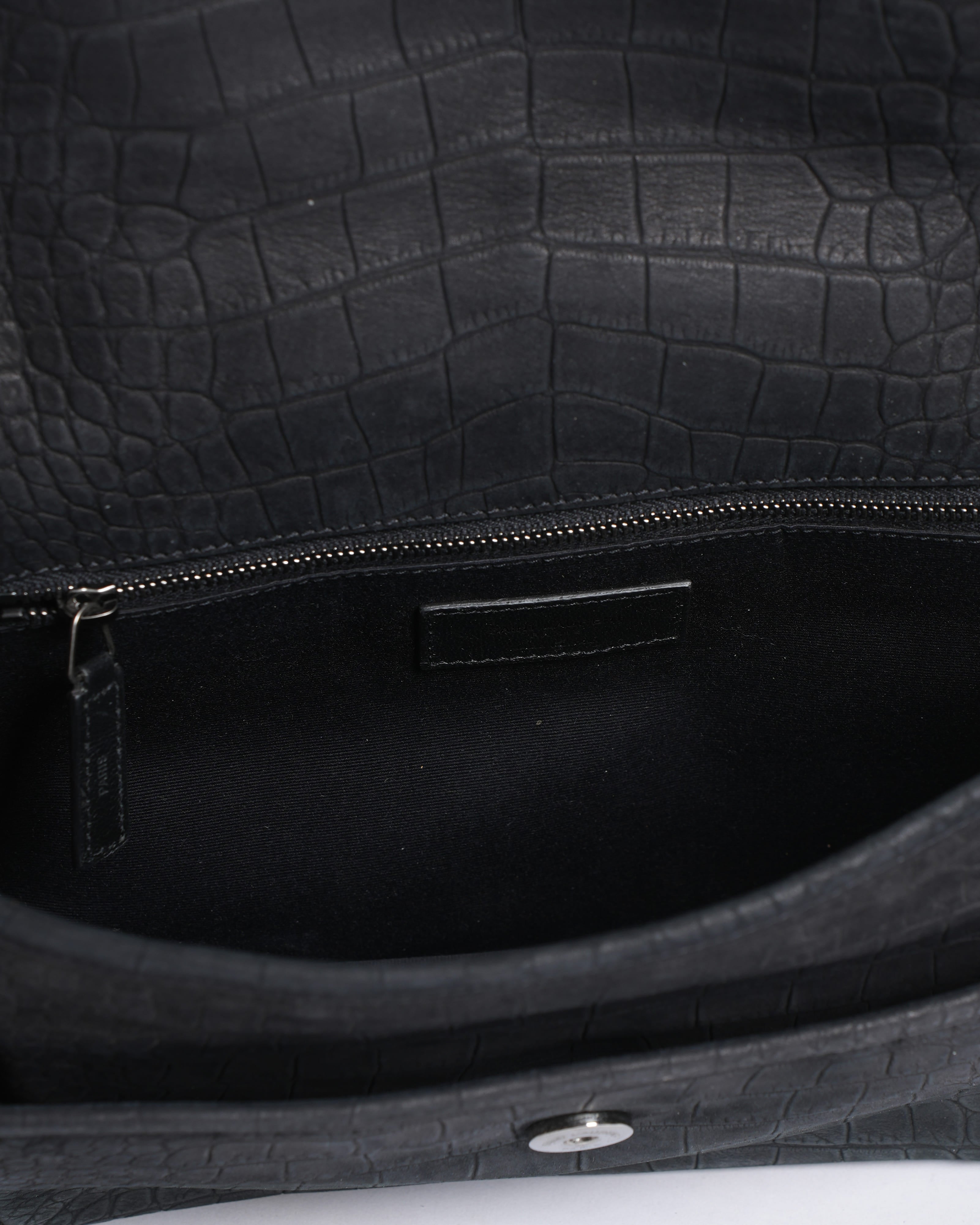 Saint Laurent Niki Medium Shoulder Bag in Embossed Croc Black