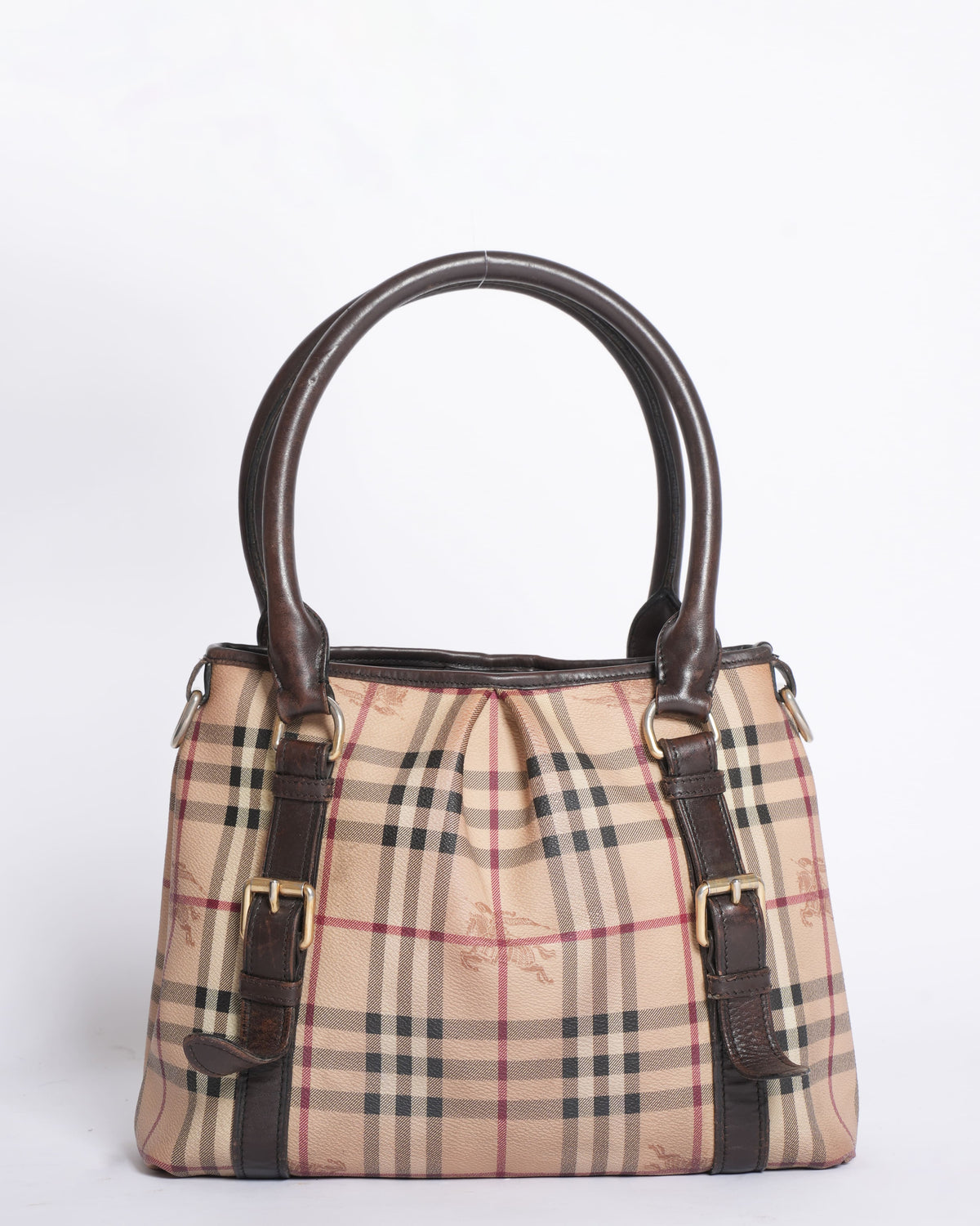Burberry Beige Haymarket Check Coated Small Tote Bag