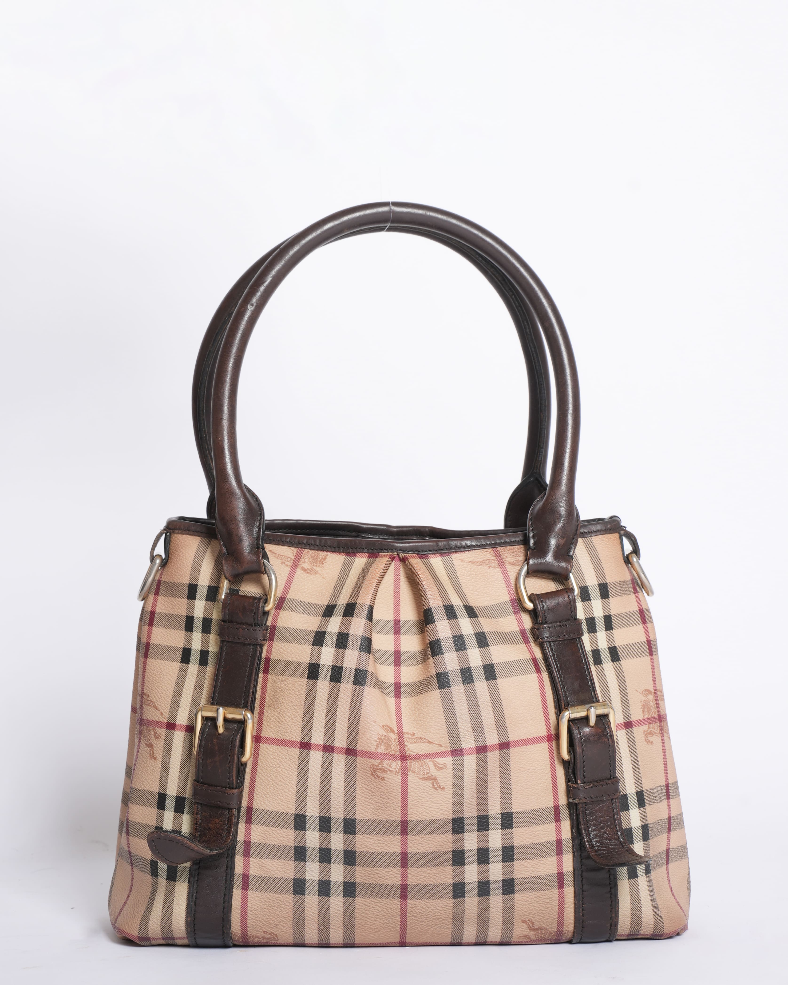 Burberry Beige Haymarket Check Coated Small Tote Bag