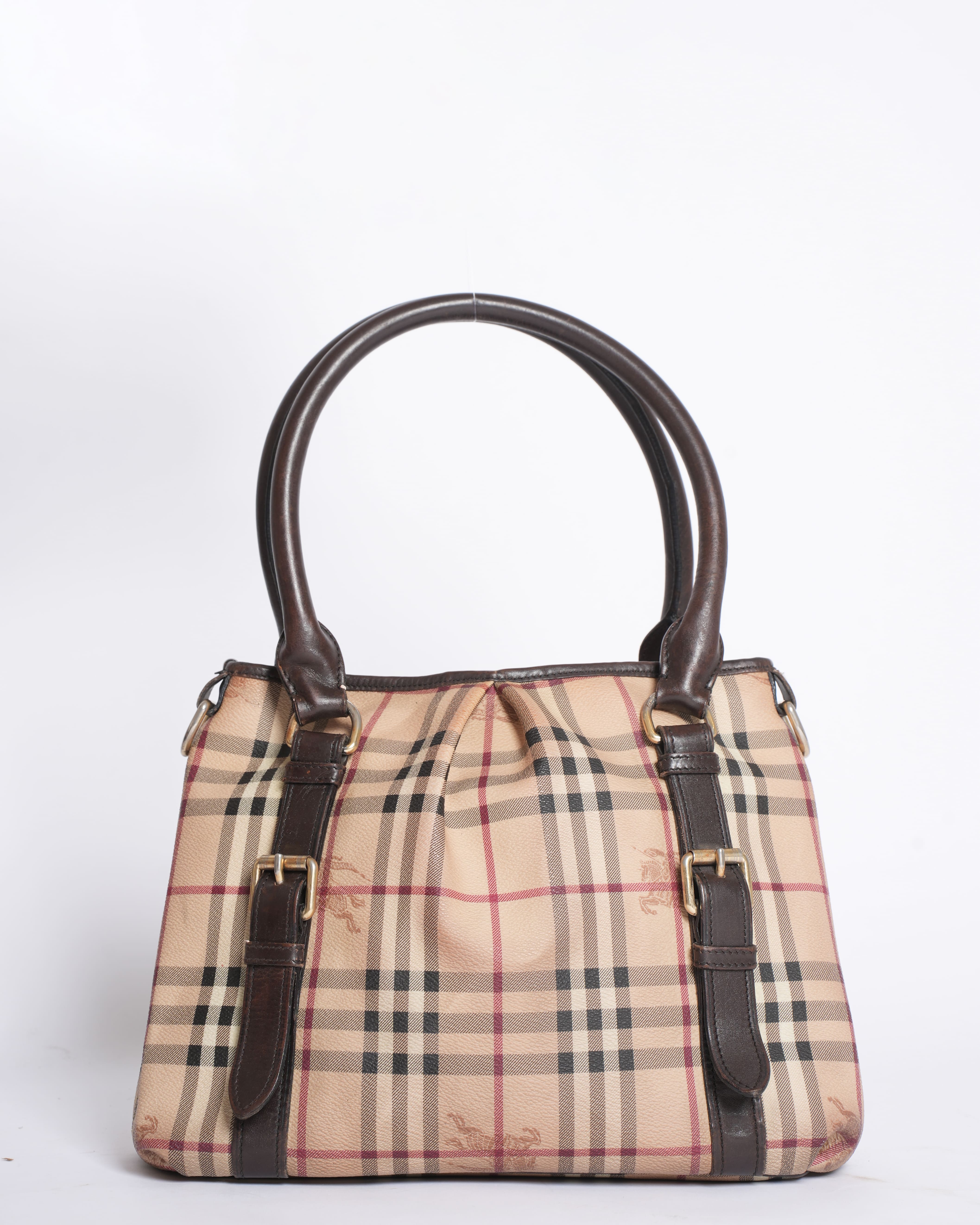 Burberry Beige Haymarket Check Coated Small Tote Bag