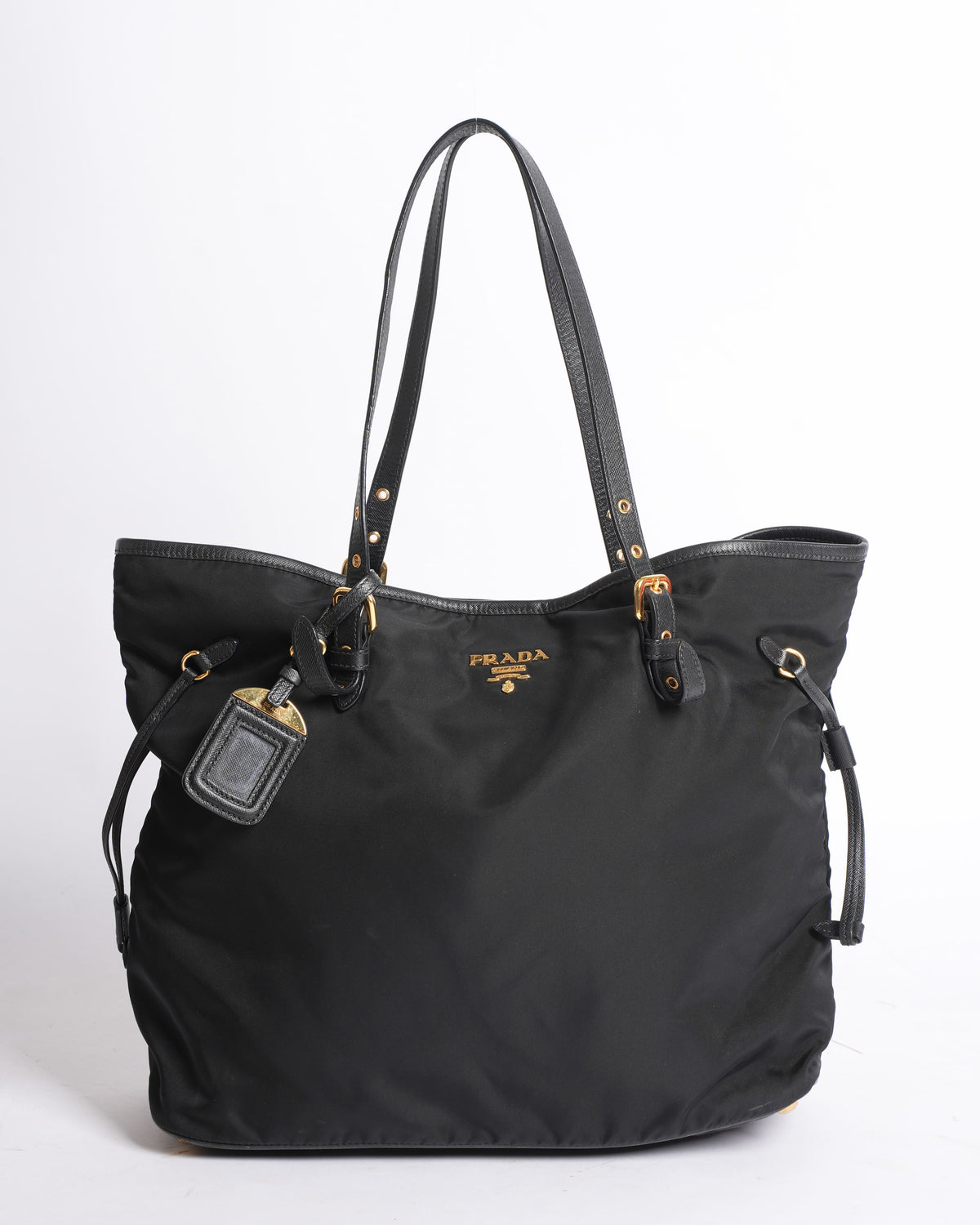 Prada Saffiano Nylon & Leather Tote in Black
