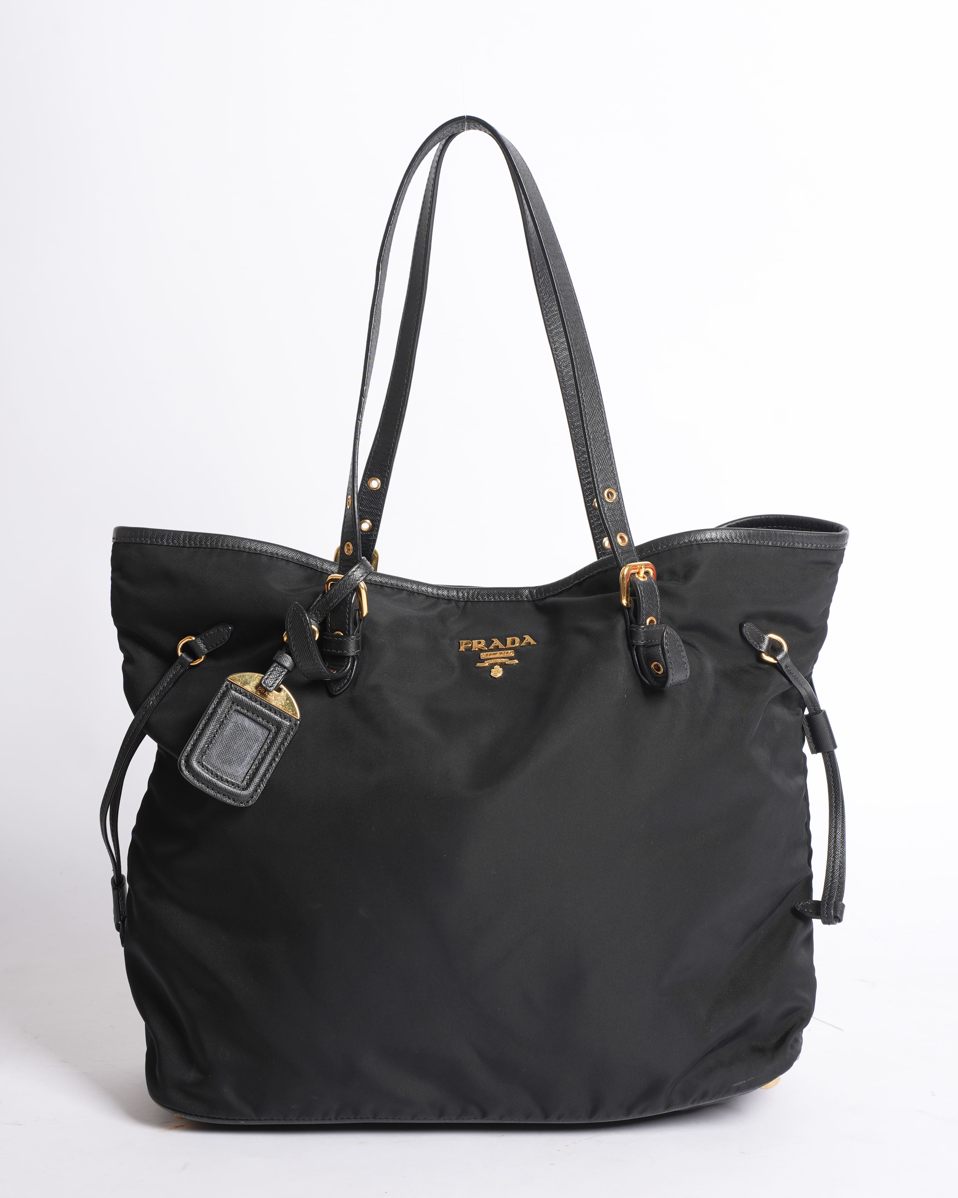 Prada Saffiano Nylon & Leather Tote in Black