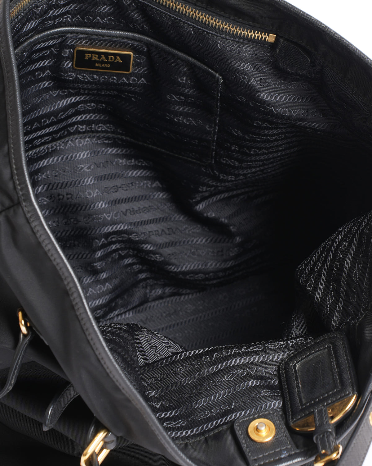 Prada Saffiano Nylon & Leather Tote in Black