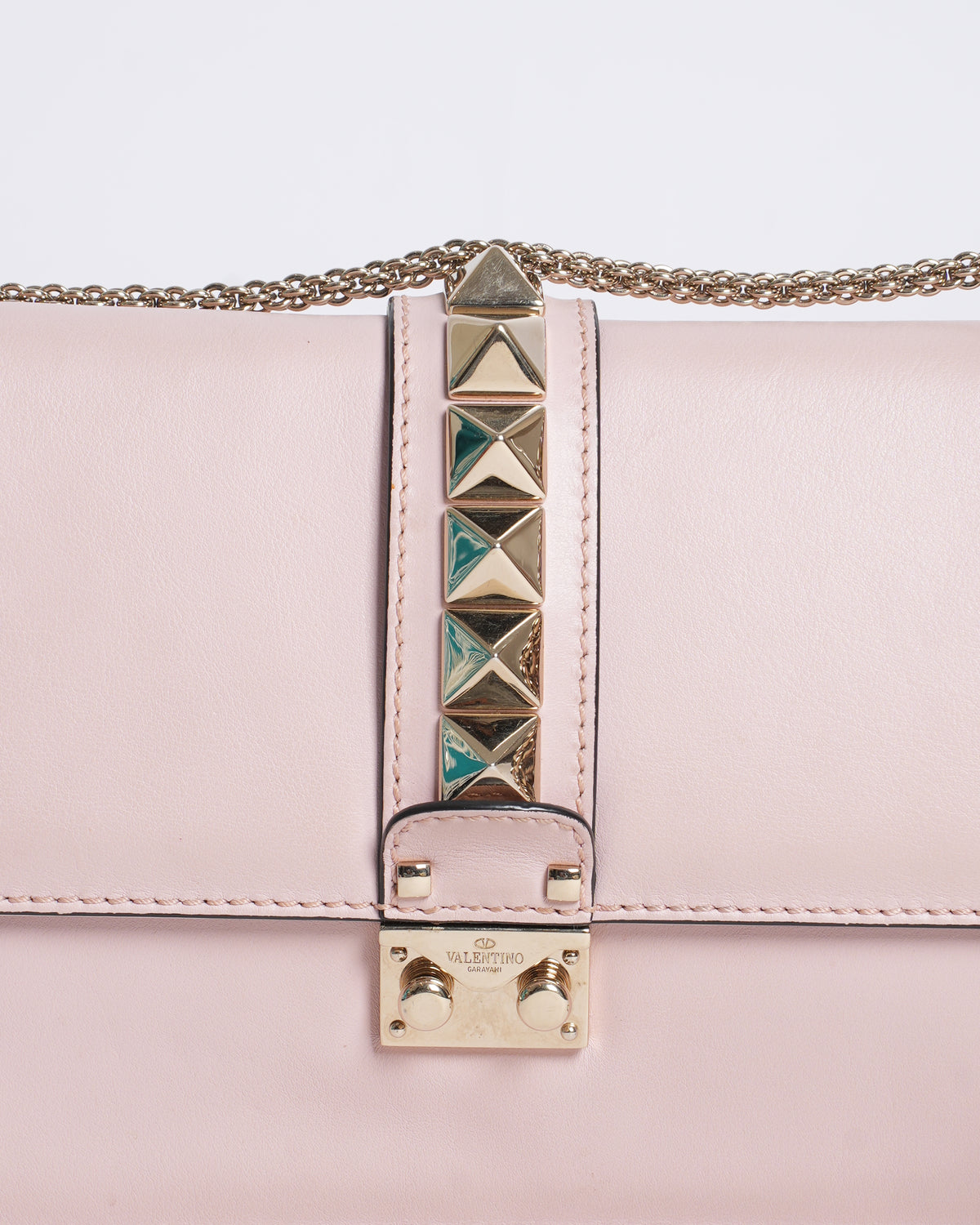 Valentino dusty pink Leather Medium Rockstud Glam Lock Flap Shoulder Bag