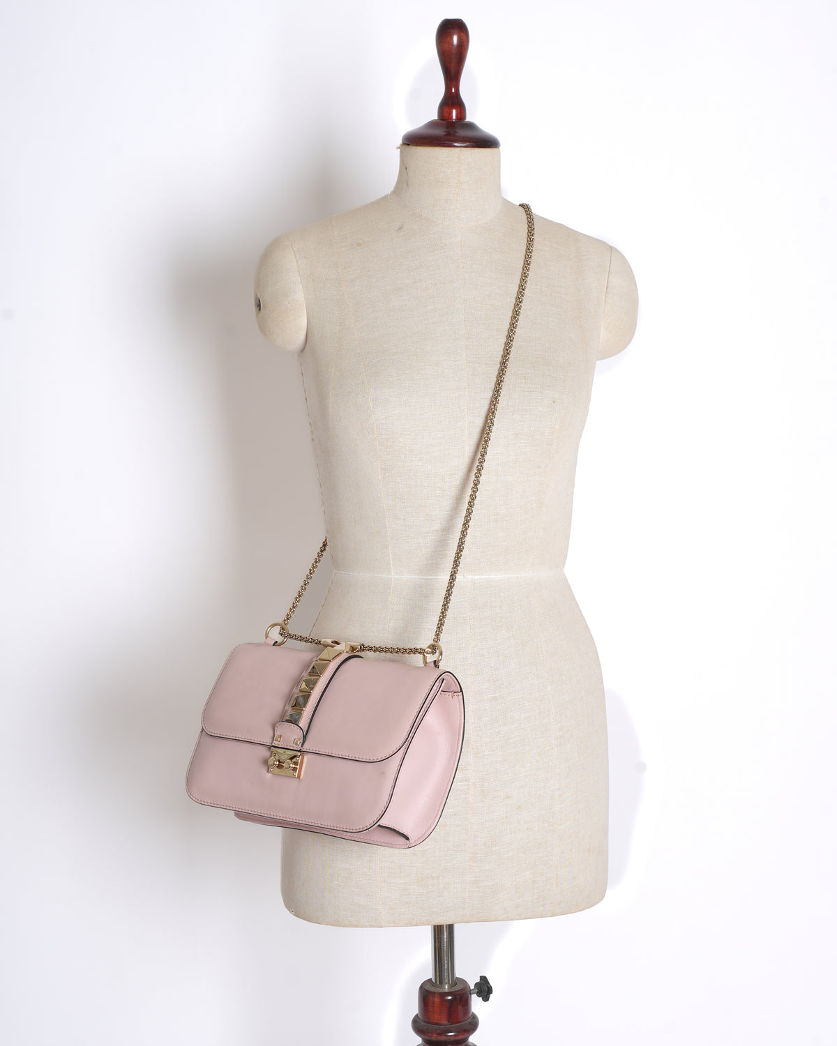 Valentino dusty pink Leather Medium Rockstud Glam Lock Flap Shoulder Bag