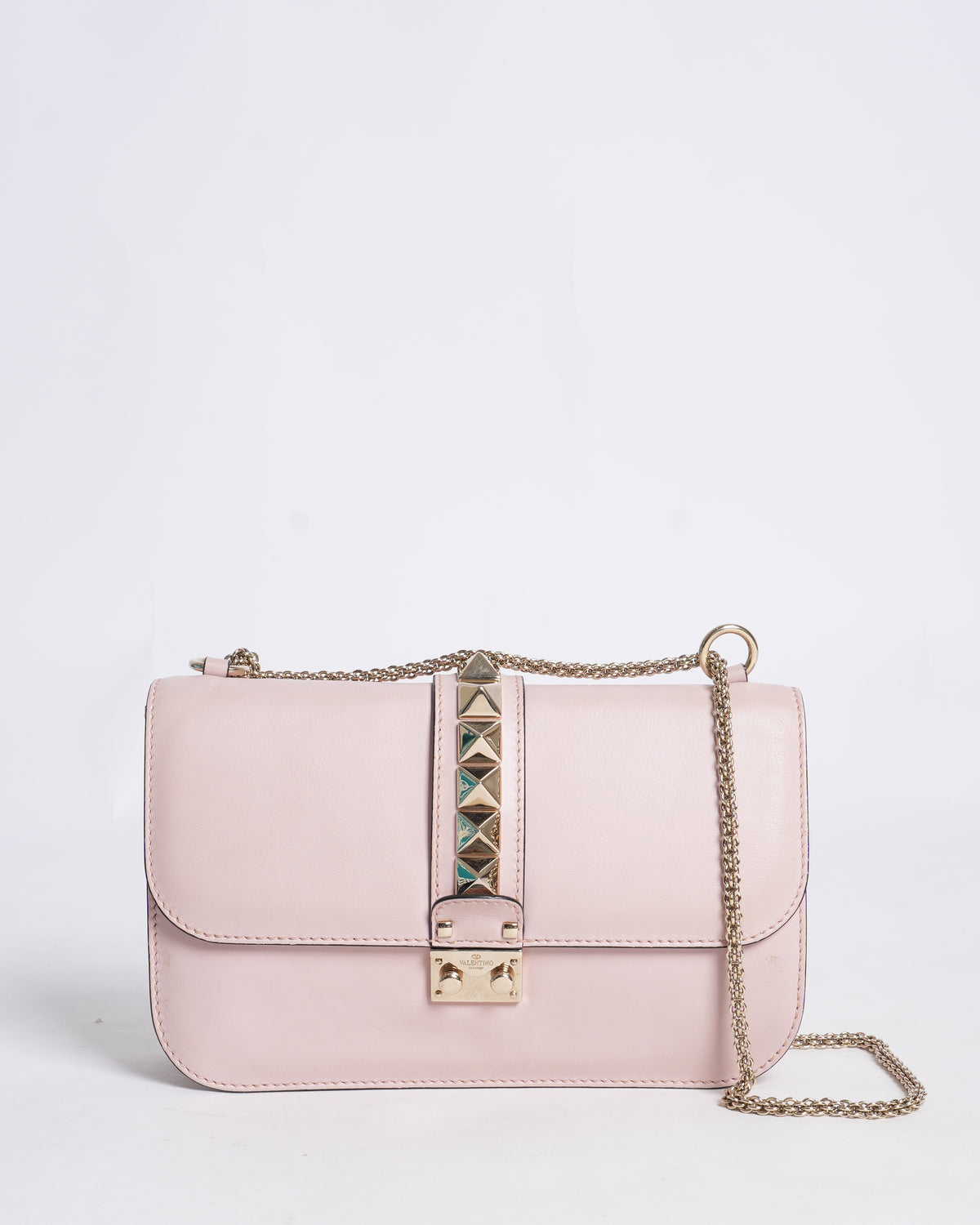 Valentino dusty pink Leather Medium Rockstud Glam Lock Flap Shoulder Bag