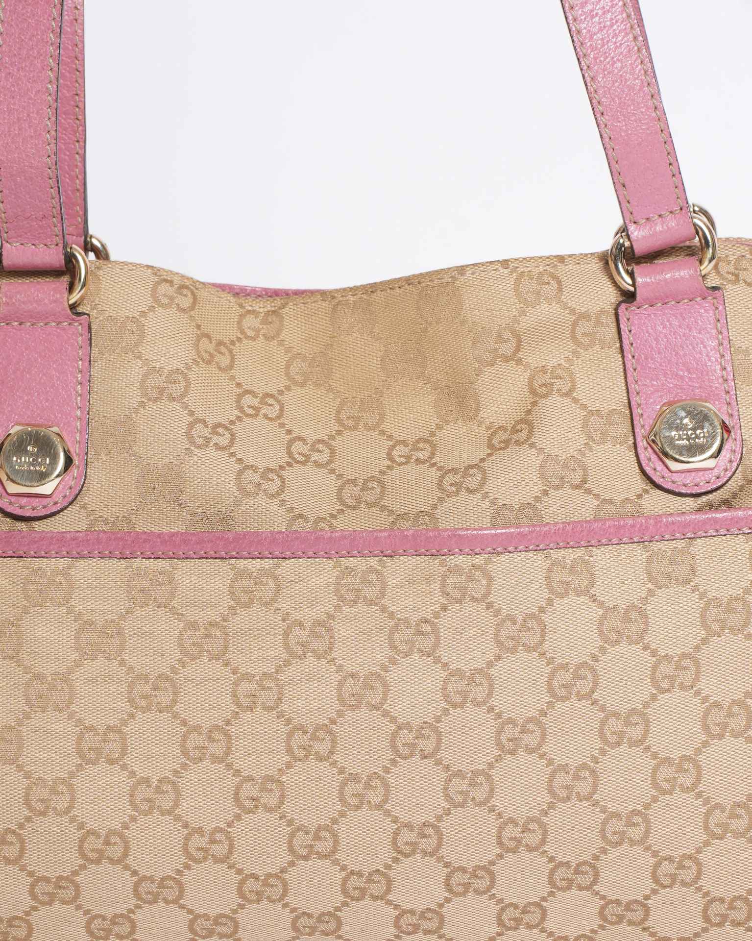 Gucci GG Canvas Tote Bag In Beige & Pink