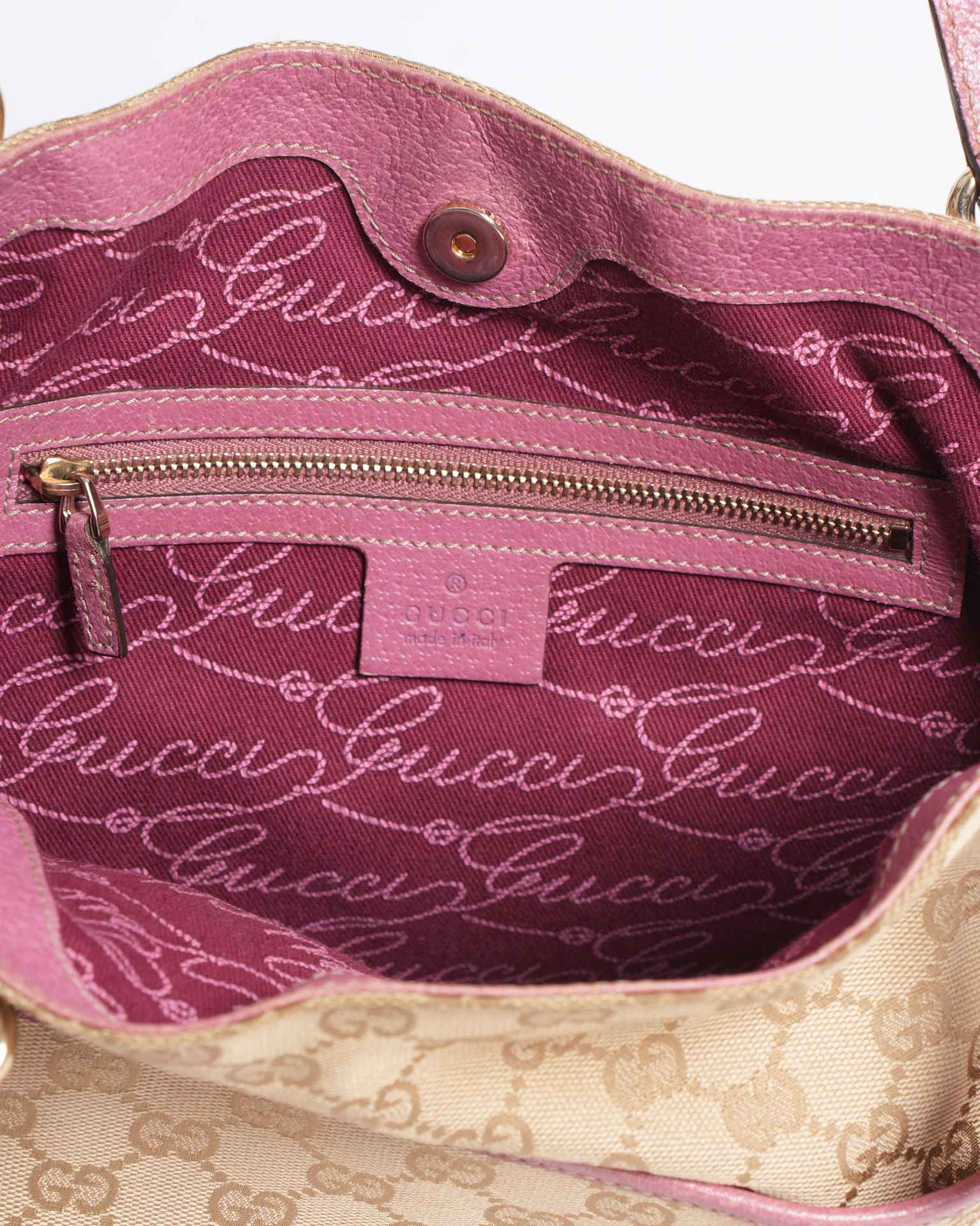 Gucci GG Canvas Tote Bag In Beige & Pink