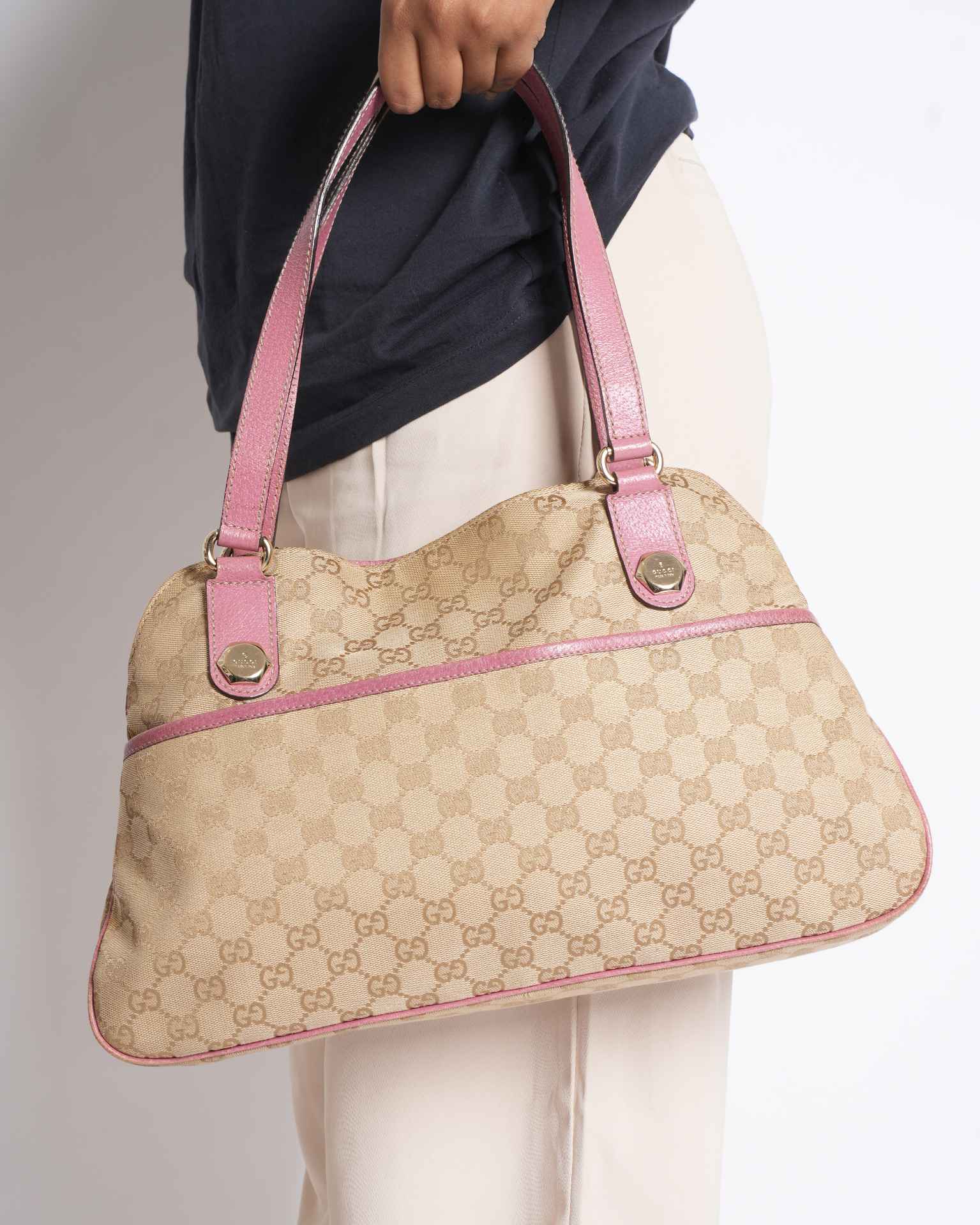 Gucci GG Canvas Tote Bag In Beige & Pink