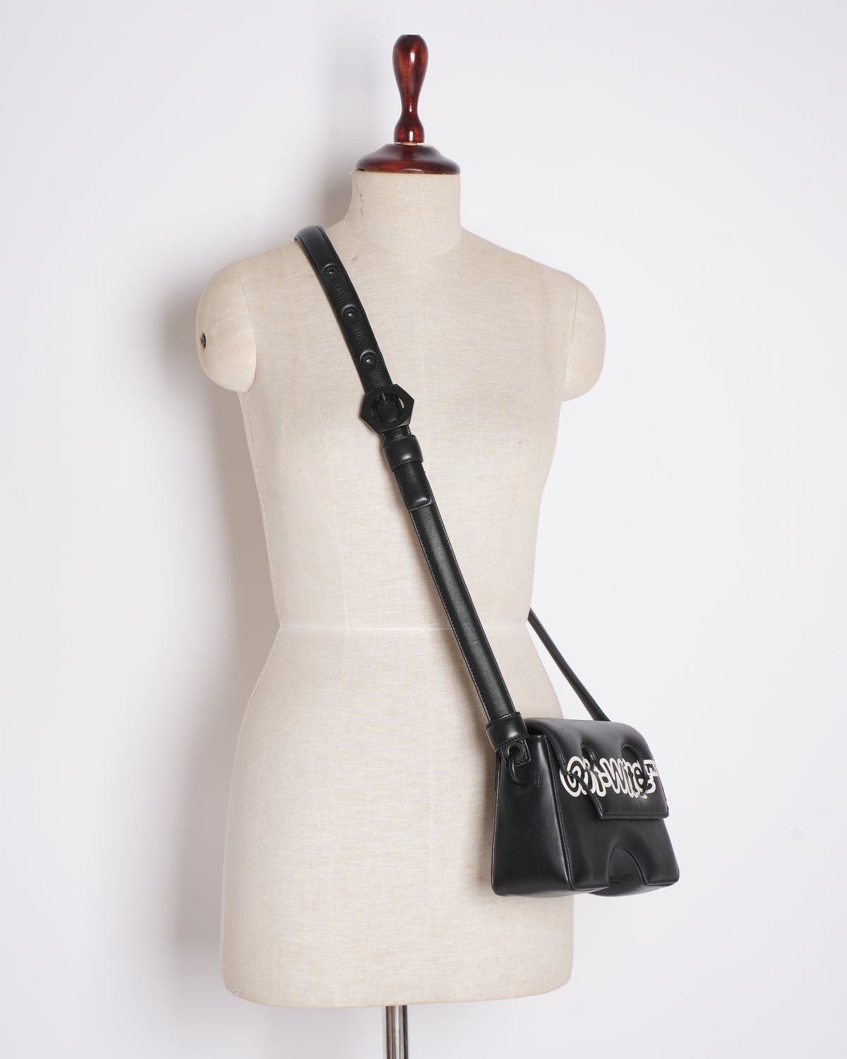 Off-White Leather Logo Burrow Leather Bag Black White