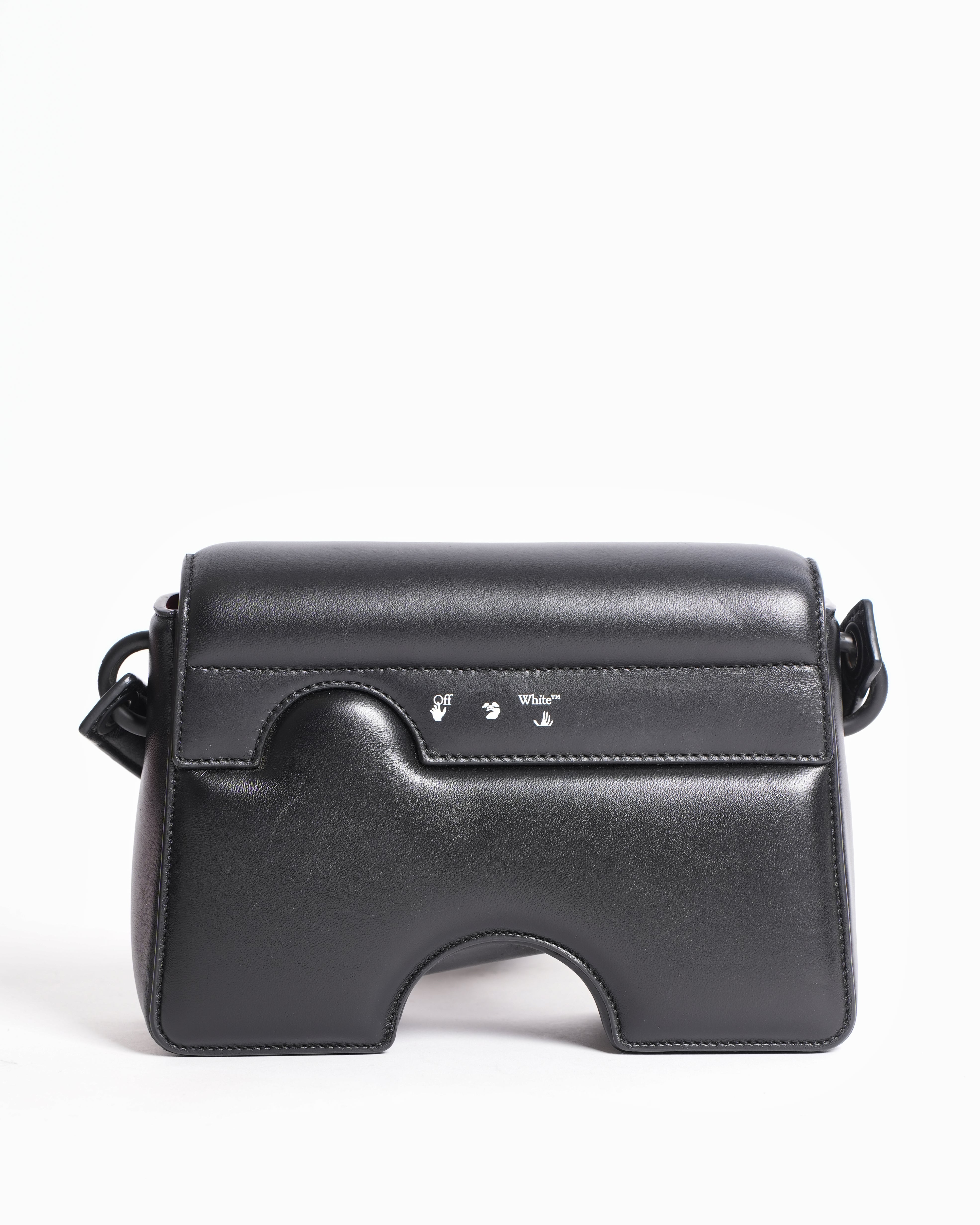 Off-White Leather Logo Burrow Leather Bag Black White