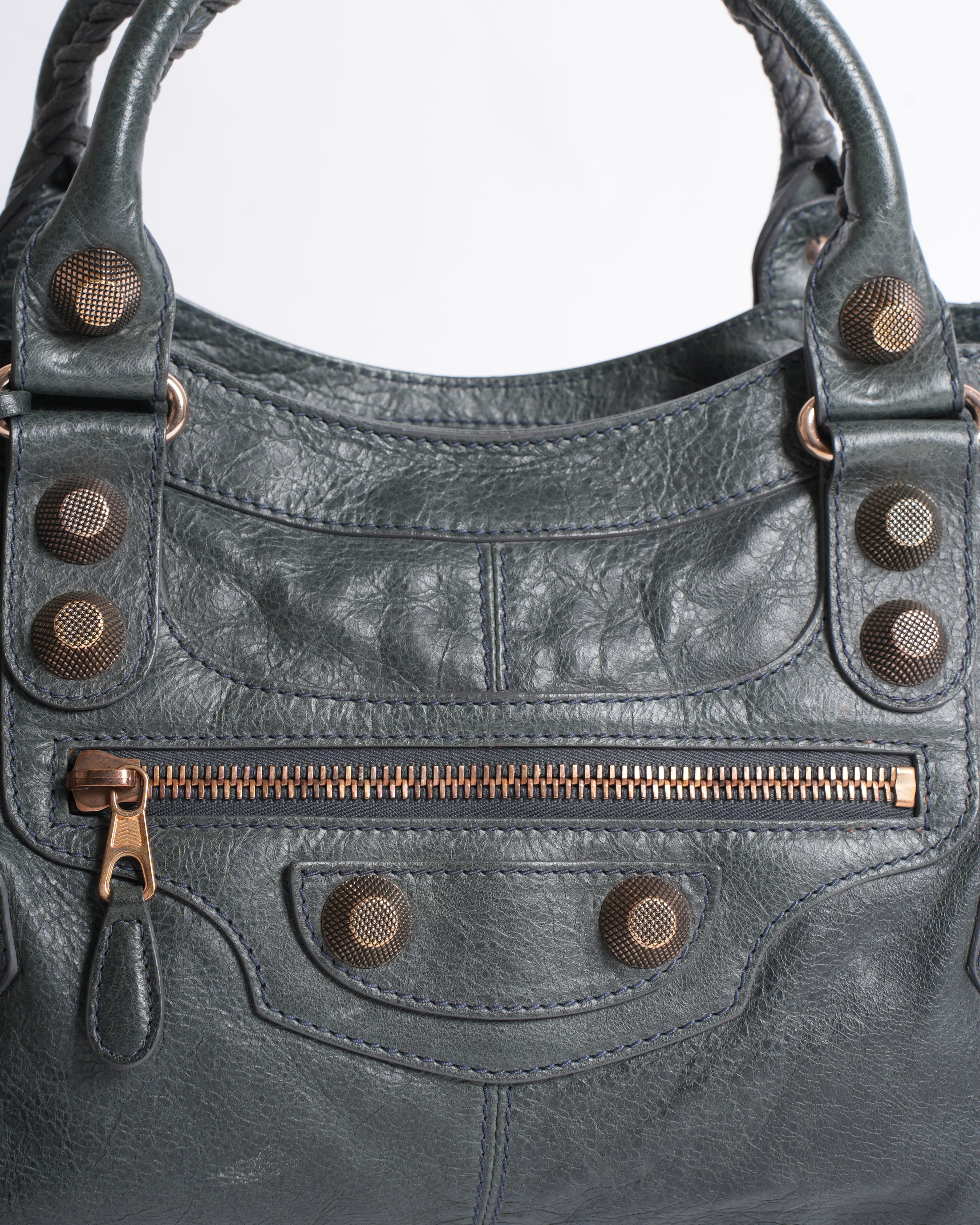 Balenciaga Dark Night Aged Leather Top Handle & Shoulder Bag