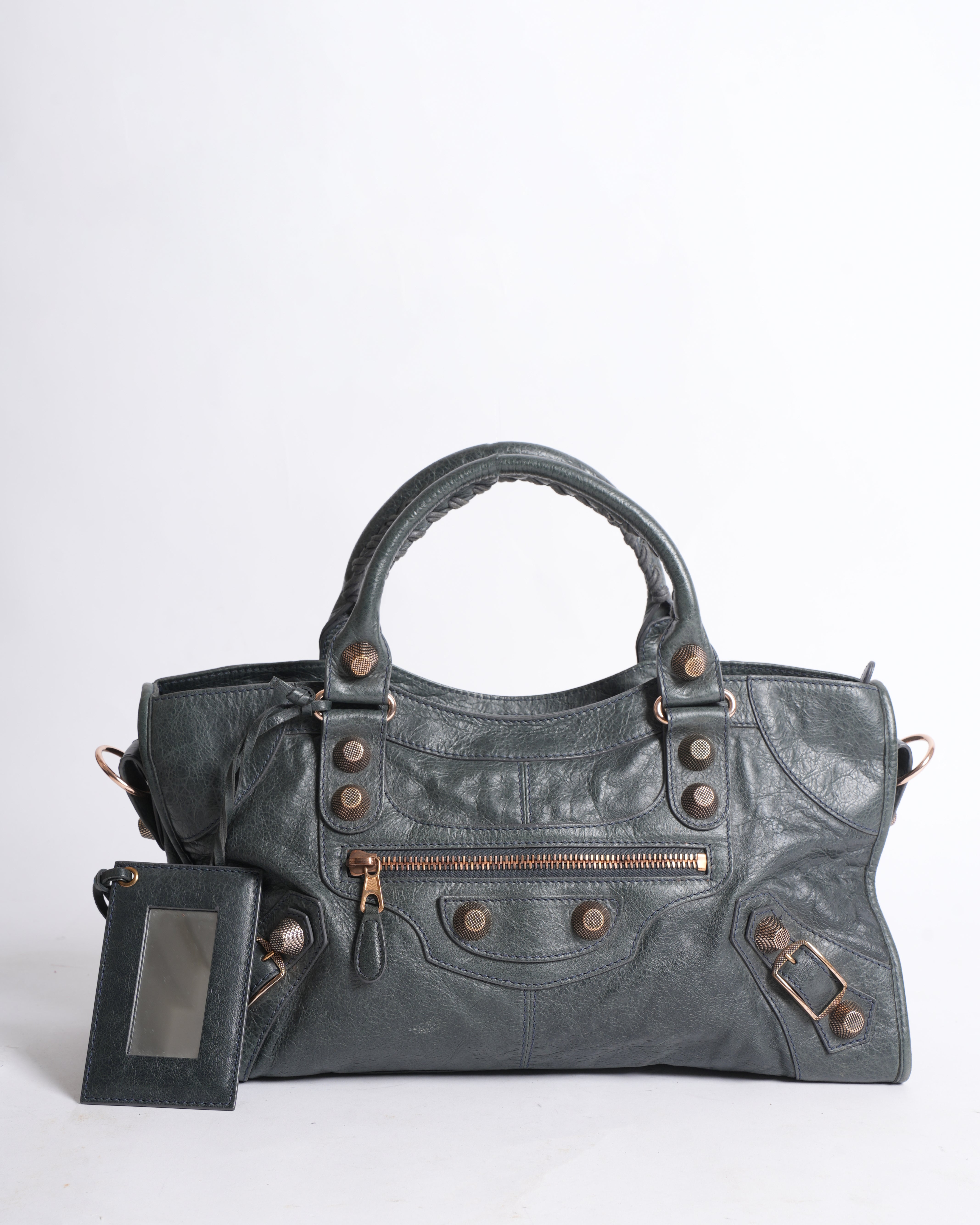 Balenciaga Dark Night Aged Leather Top Handle & Shoulder Bag