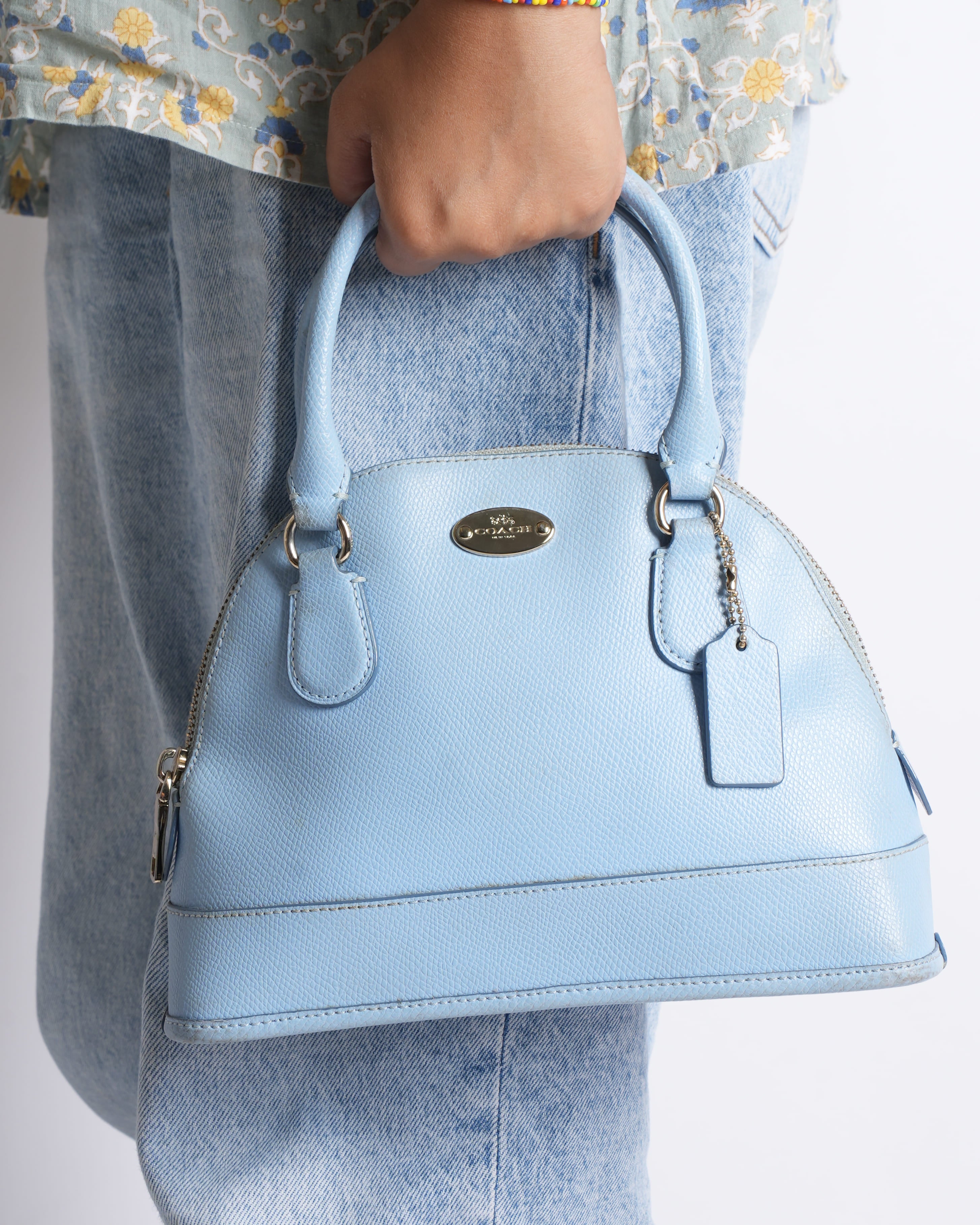 Coach Sky Blue Leather Cora Domed Satchel