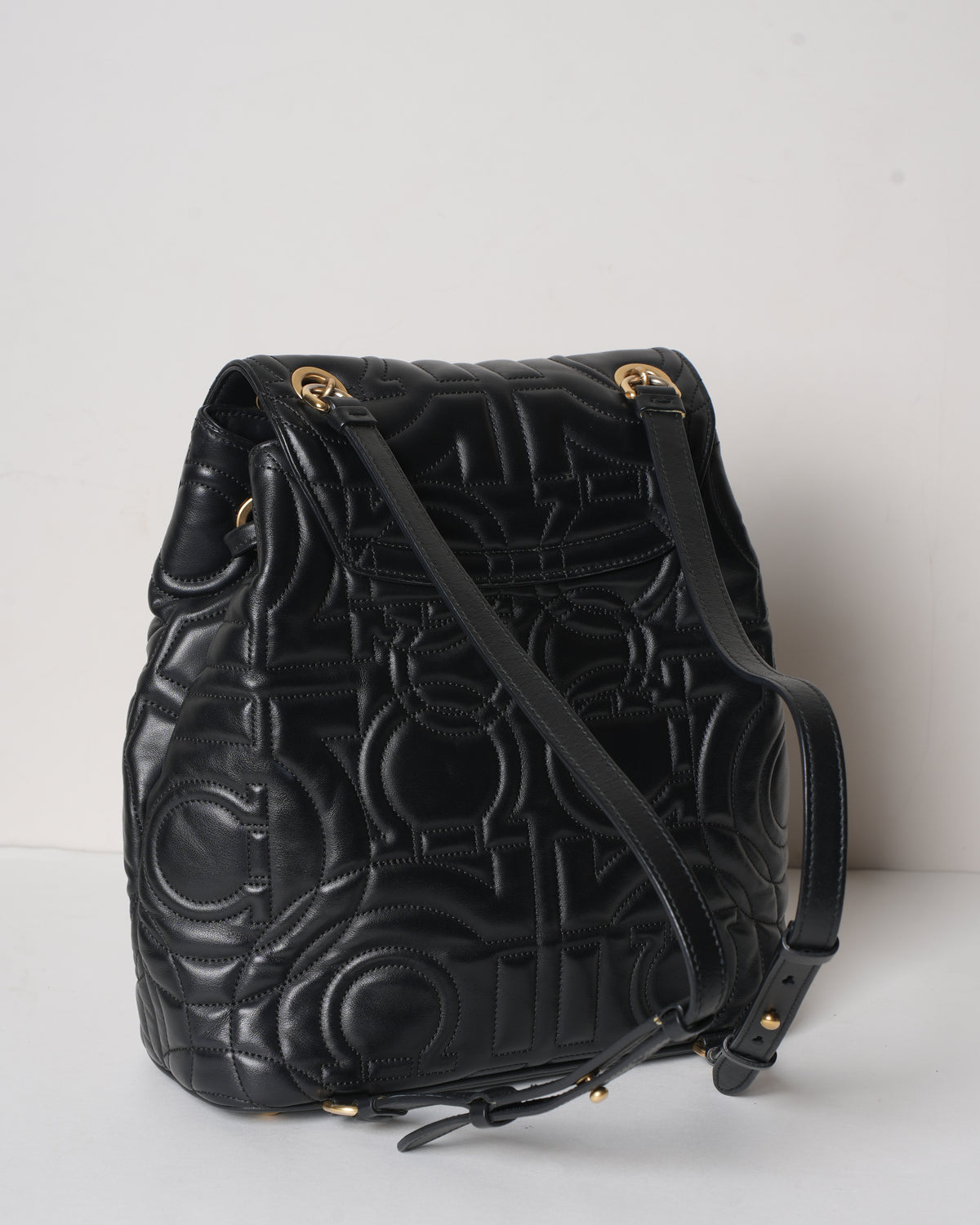 Salvatore Ferragamo Black Gancini Quilted Leather Backpack