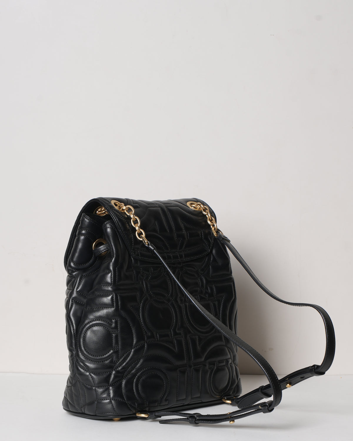 Salvatore Ferragamo Black Gancini Quilted Leather Backpack