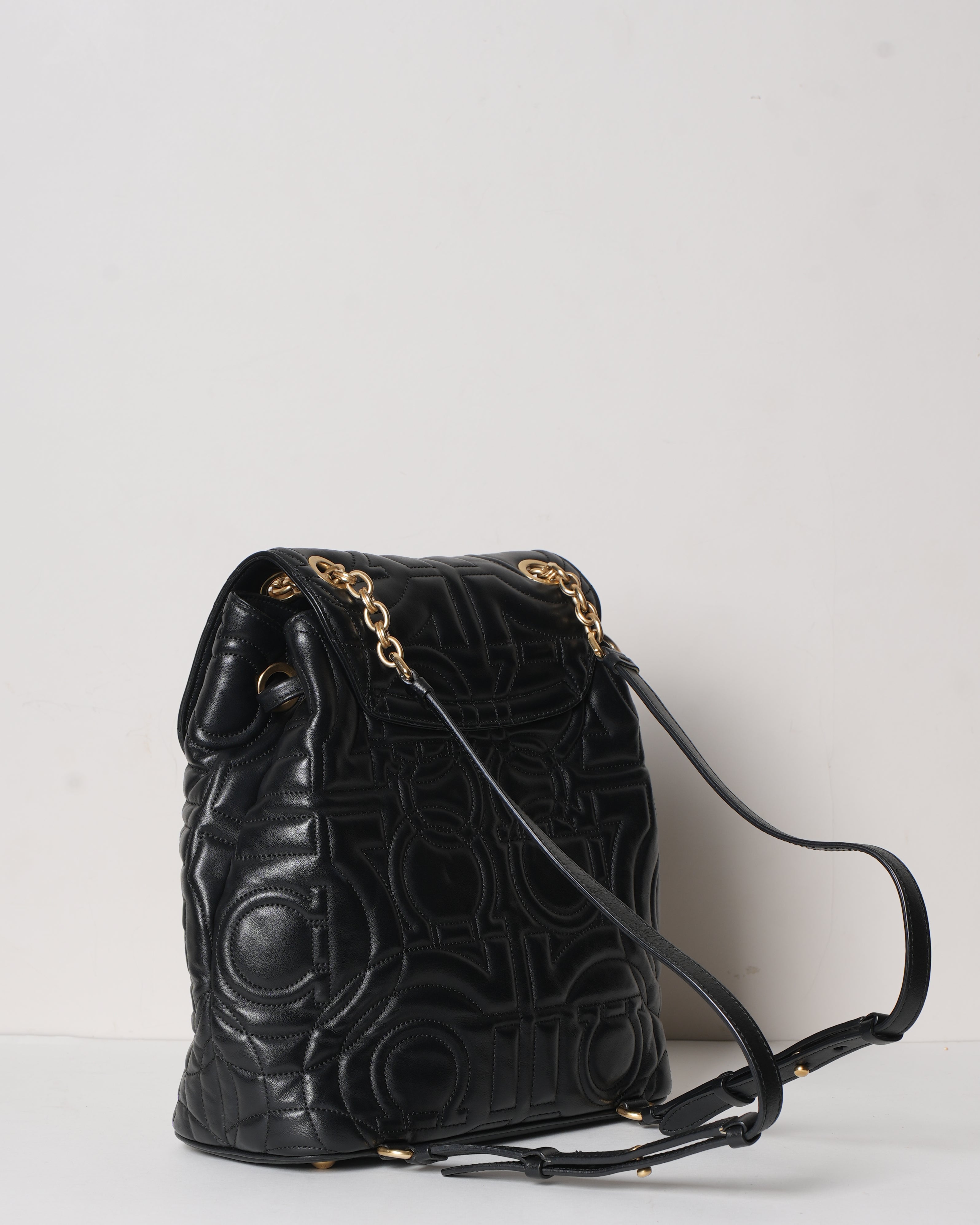 Ferragamo Black Gancini Quilted Leather Backpack