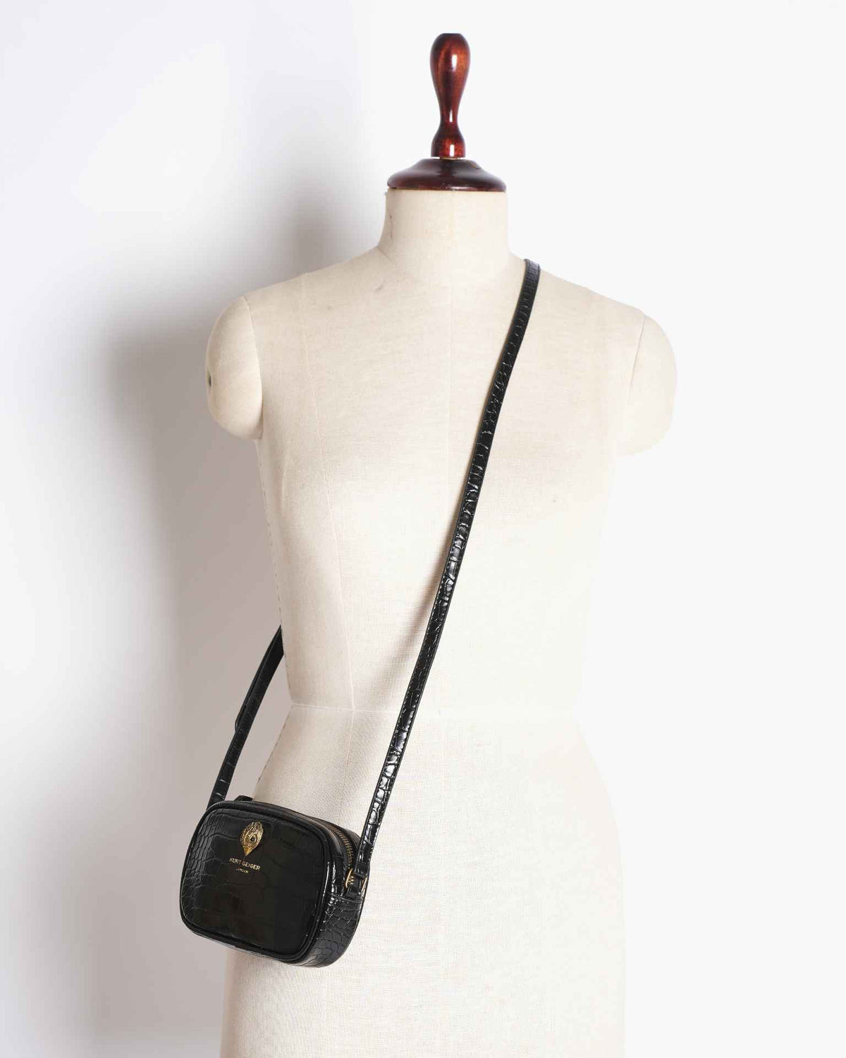 Kurt Geiger Black Croc-Effect Crossbody Bag