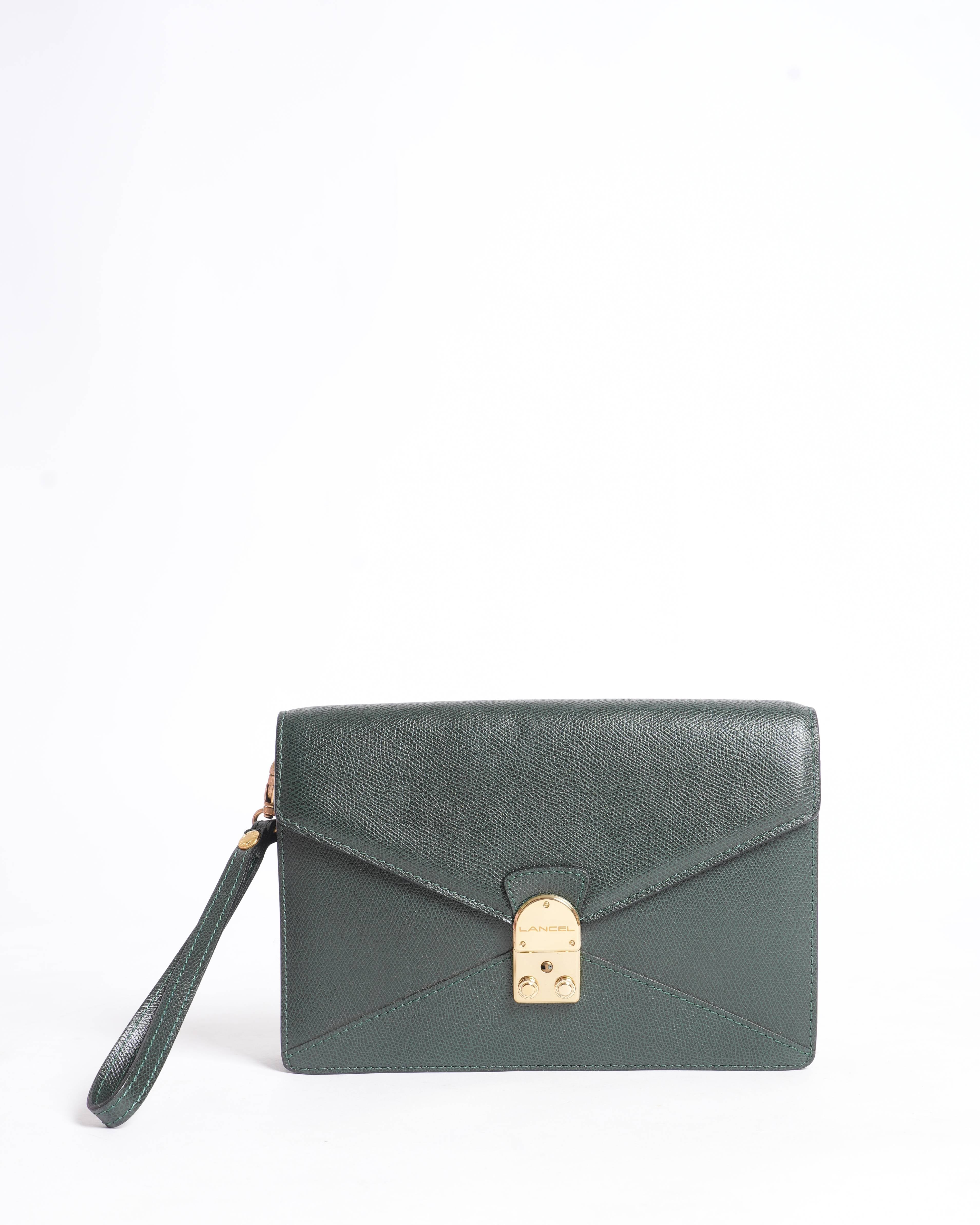 Lancel Green Leather Envelope clutch