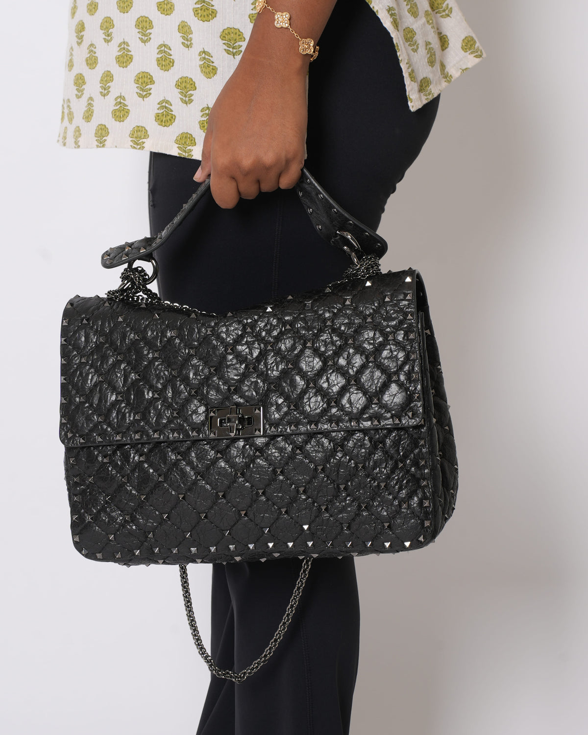 Valentino Garavani Black Quilted Rockstud Spike Medium Crossbody Bag