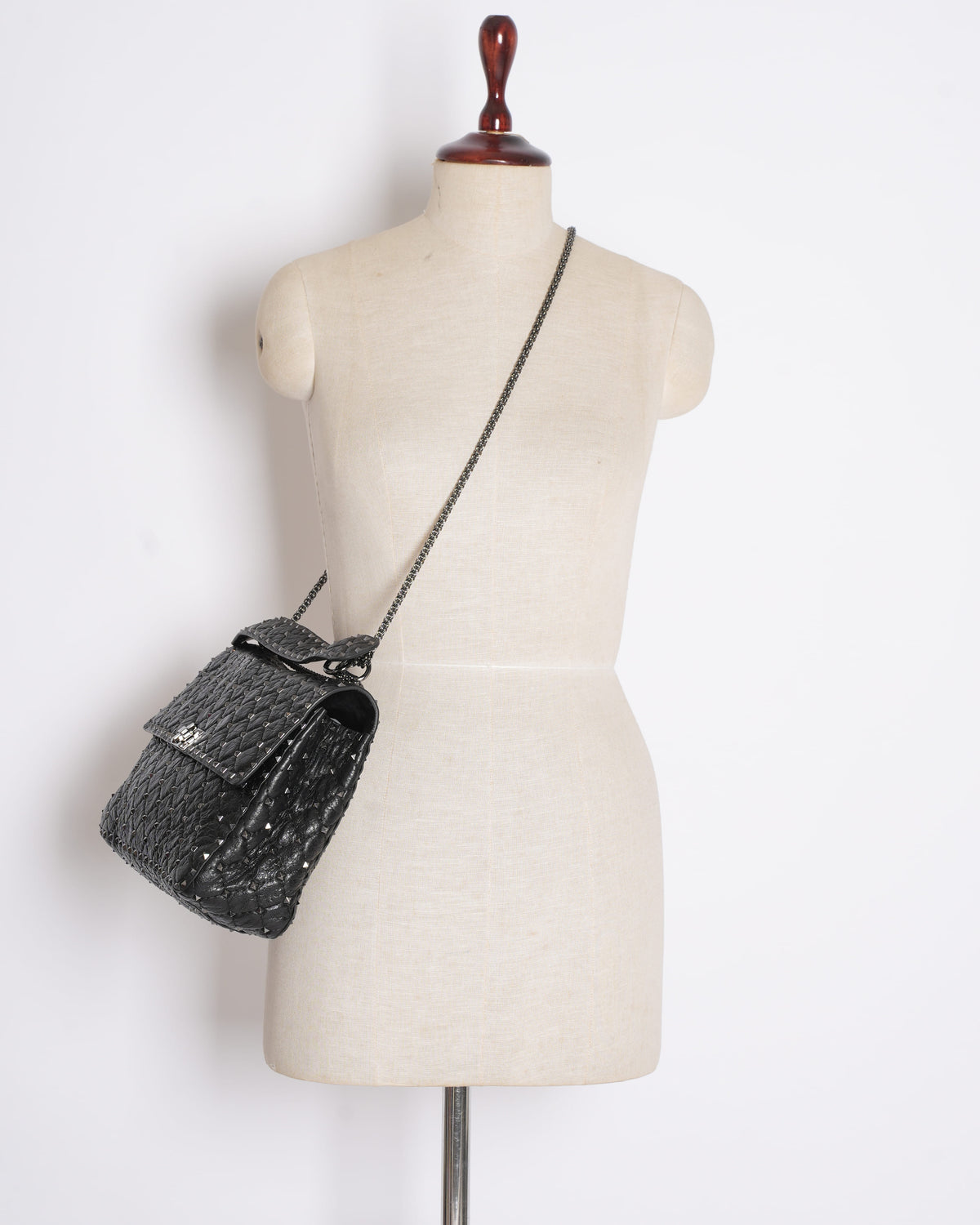 Valentino Garavani Black Quilted Rockstud Spike Medium Crossbody Bag