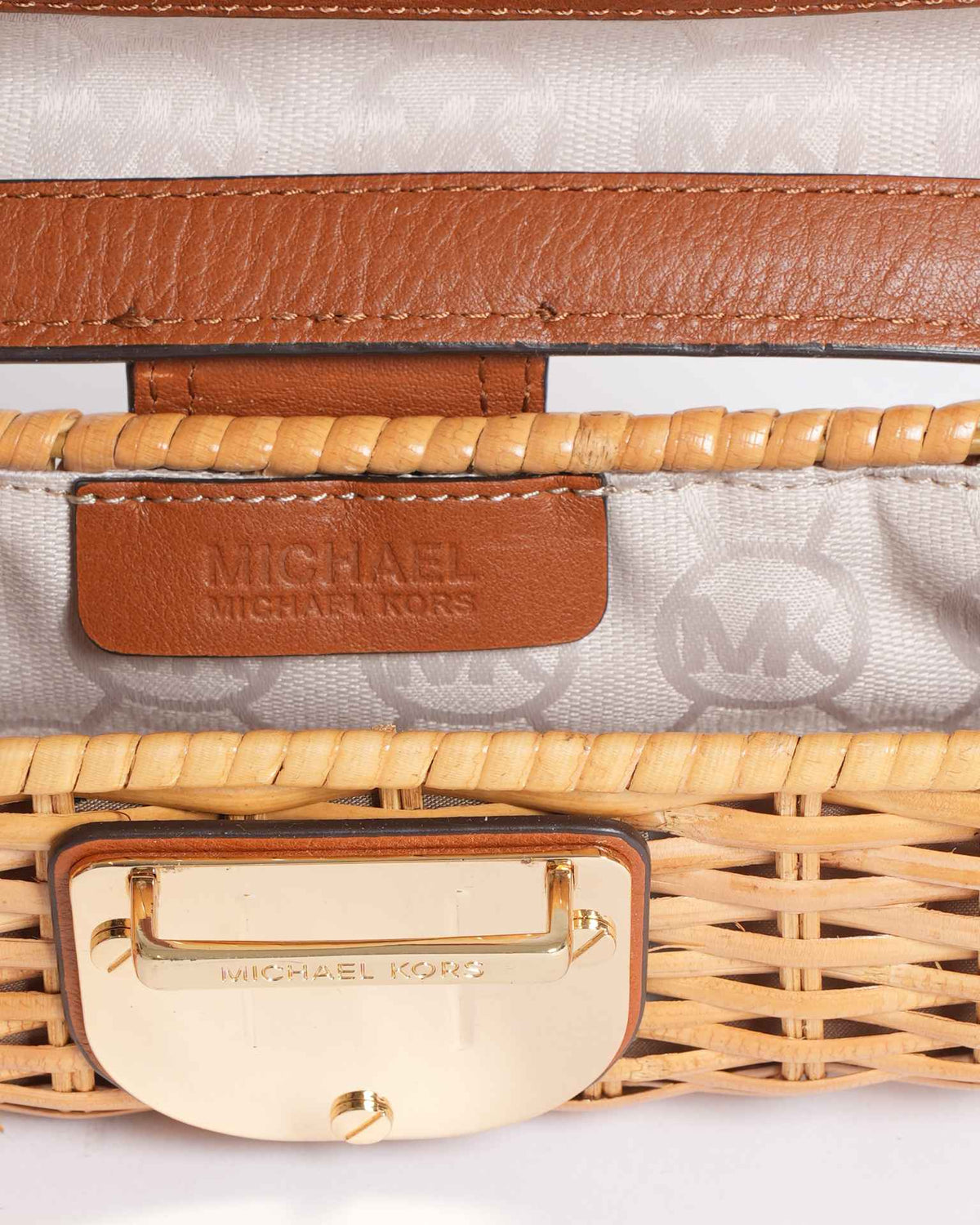 Michael Kors Straw Woven Clutch in Brown