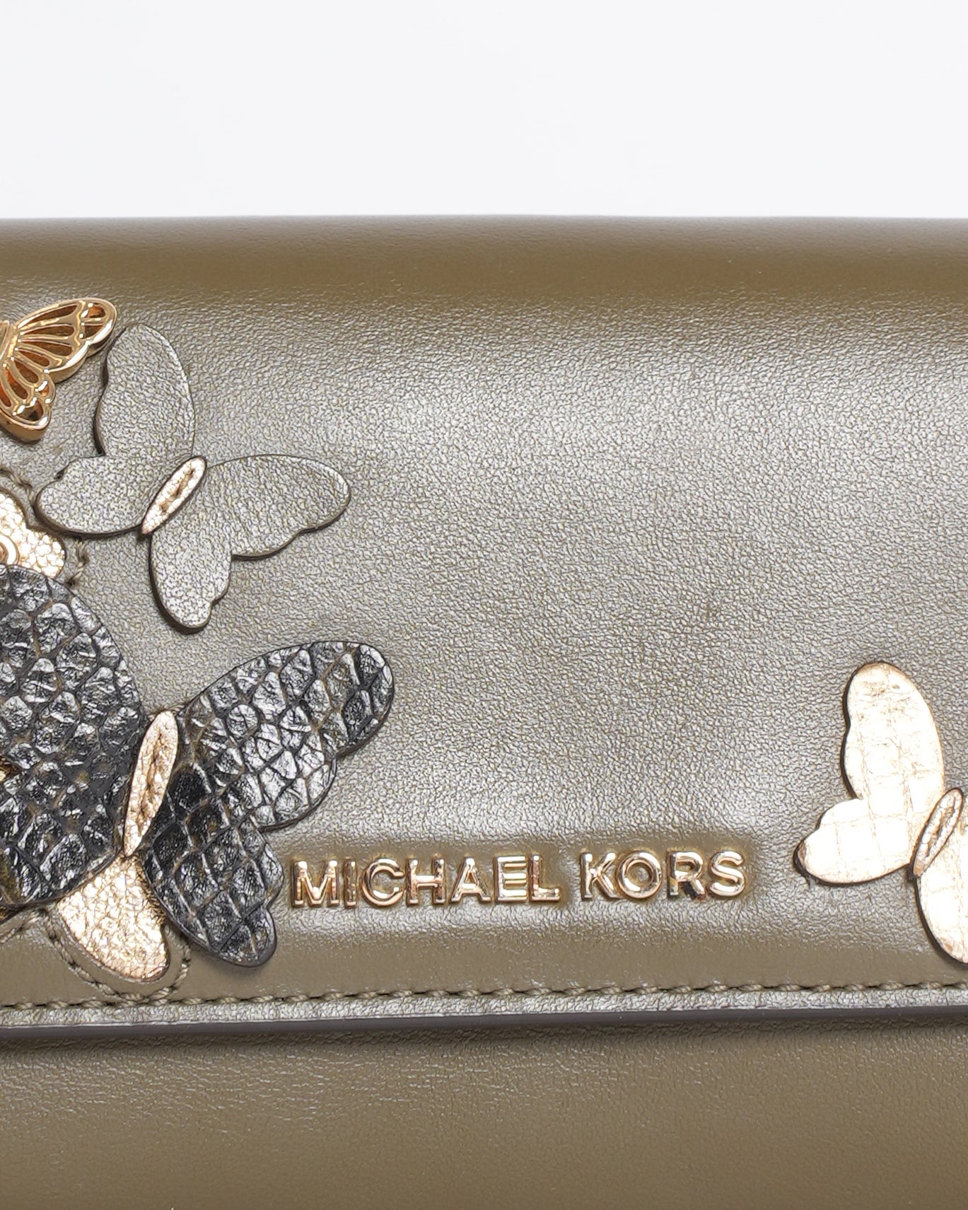 Michael Kors Butterfly Appliqué Wallet on Chain in Khaki Green