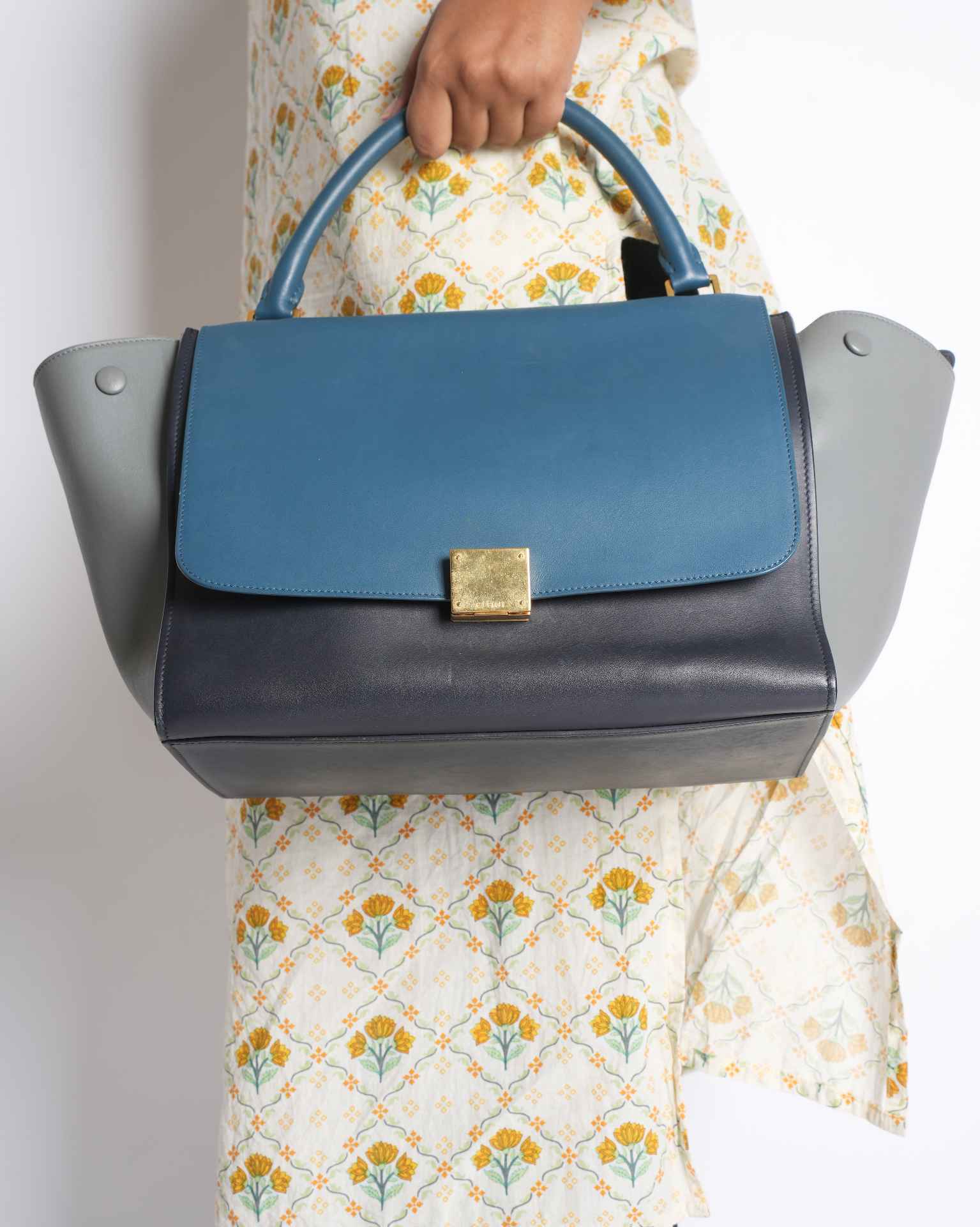 Celine Trapeze Leather Bag In Colour Block
