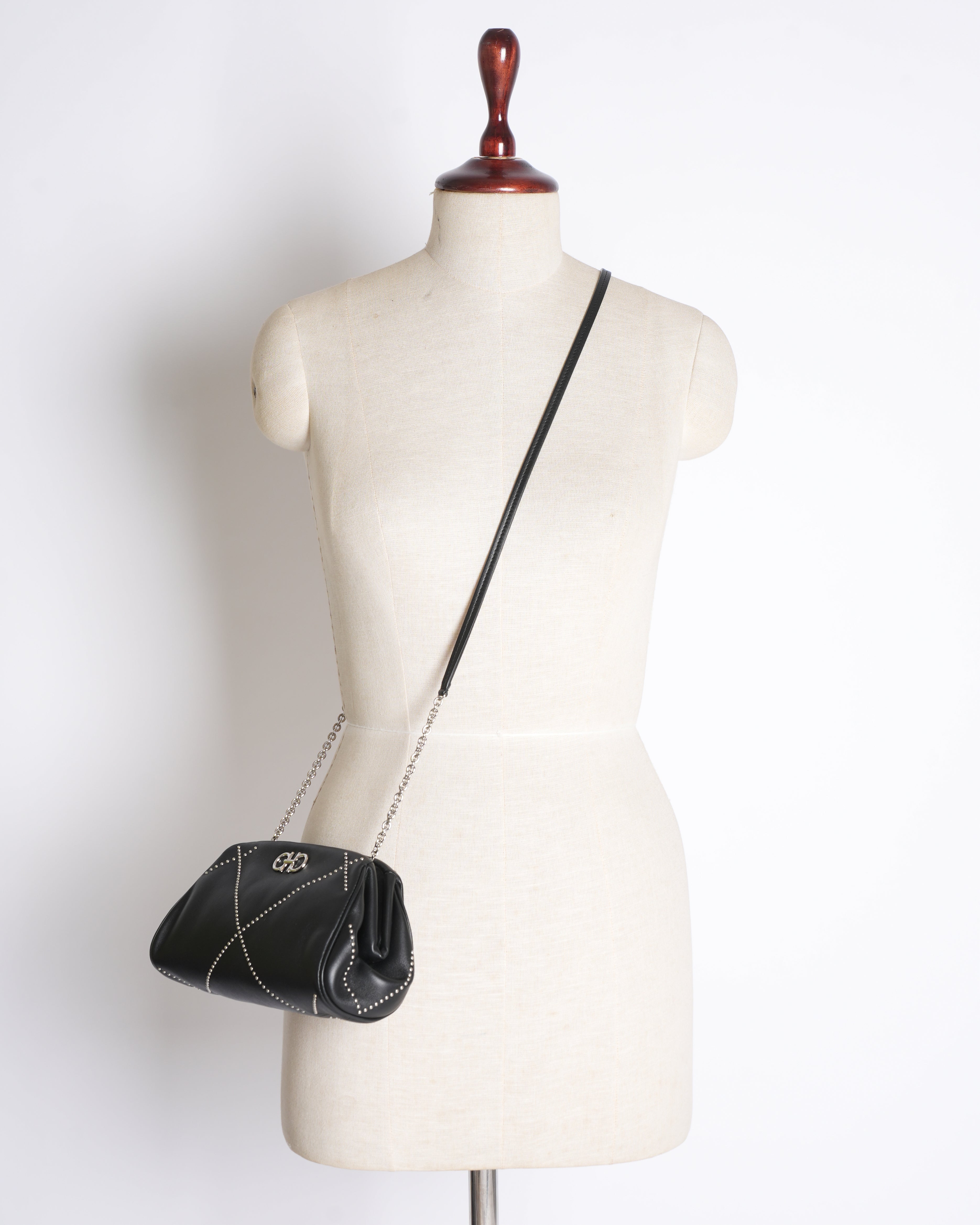Salvatore Ferragamo Black Studded Gancino Soft Pouch