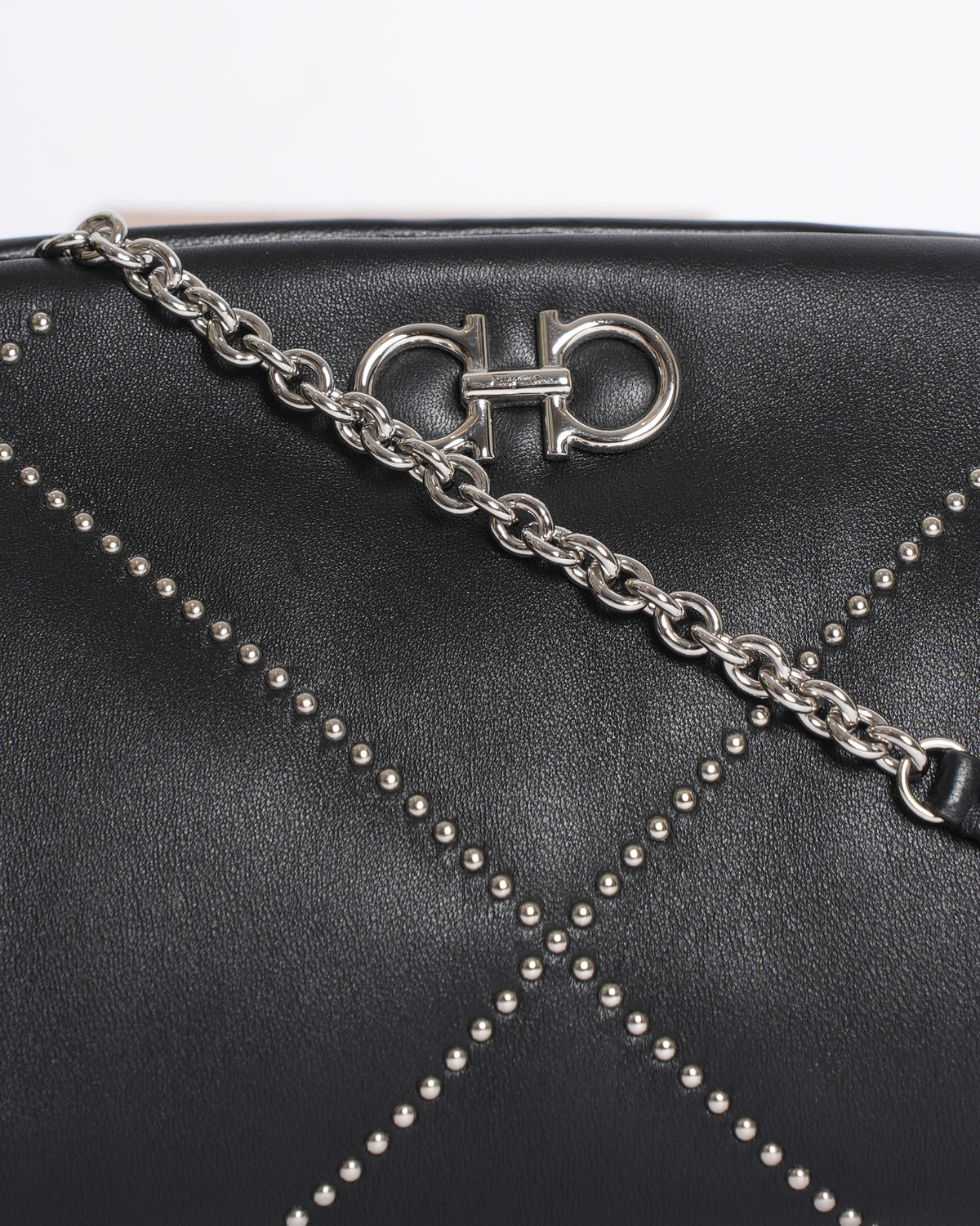 Salvatore Ferragamo Black Studded Gancino Soft Pouch