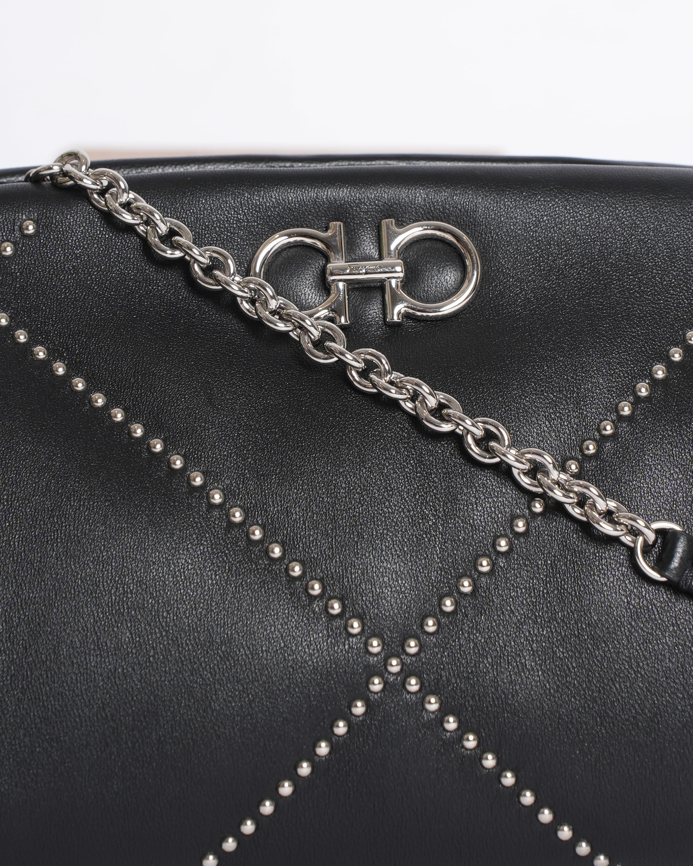Salvatore Ferragamo Black Studded Gancino Soft Pouch