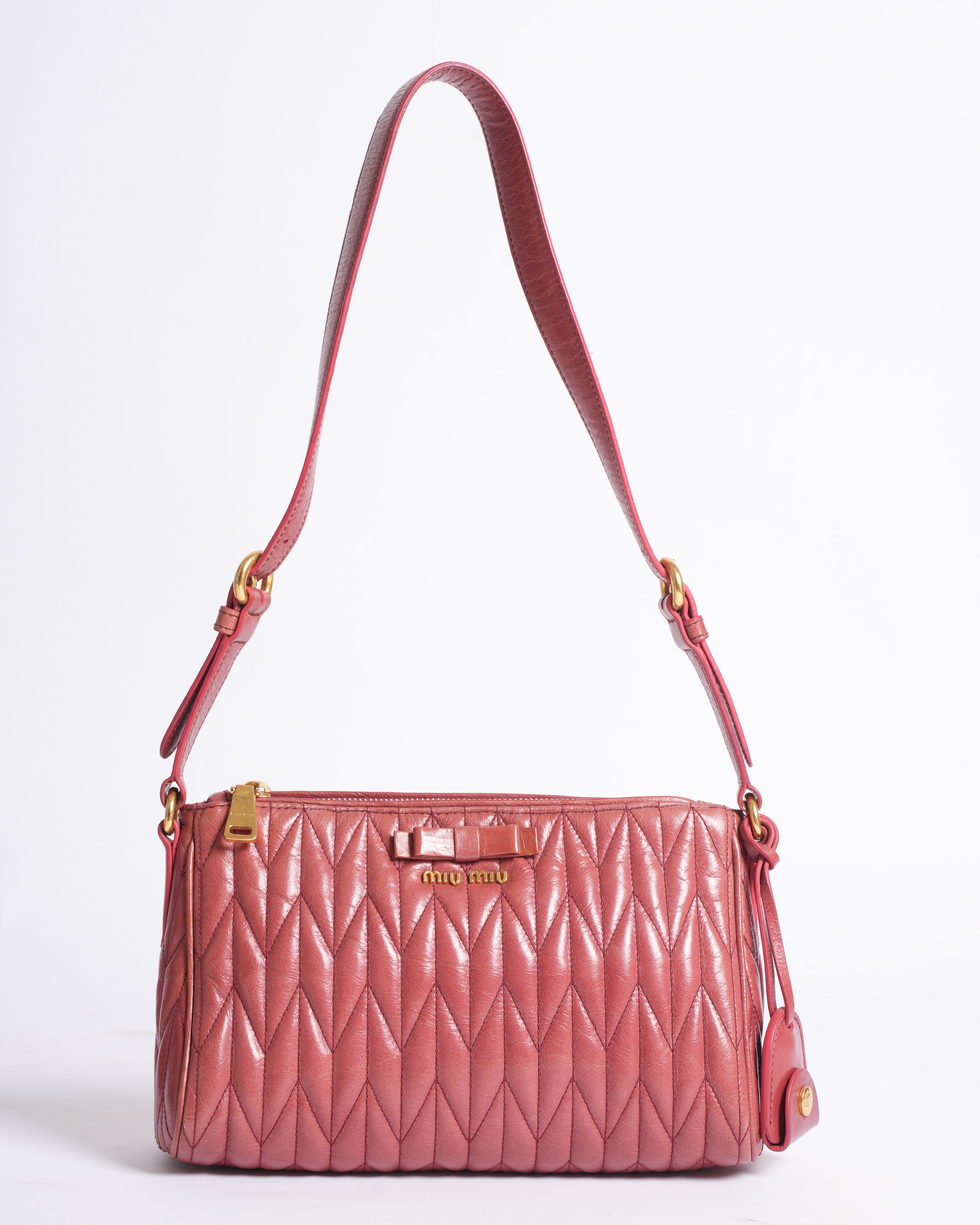 Miu Miu Matelasse Leather Shoulder bag in coral pink