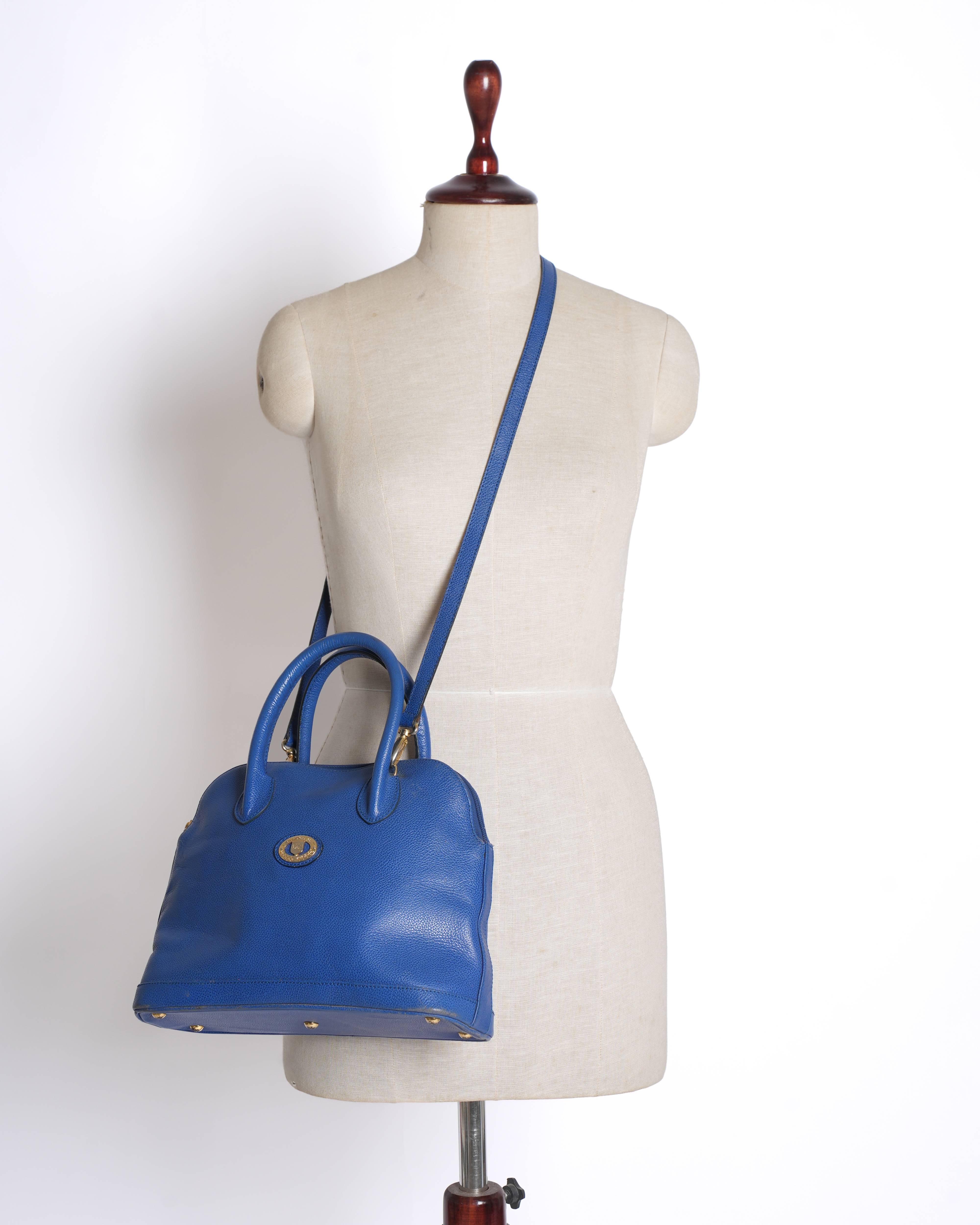 Burberry Navy Blue Pebbled Leather Domed Satchel Handbag