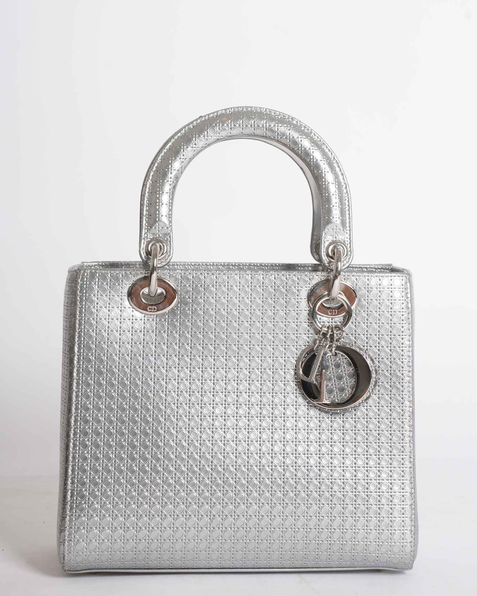 Lady Dior Small Cannage Motif Bag In Metallic Silver
