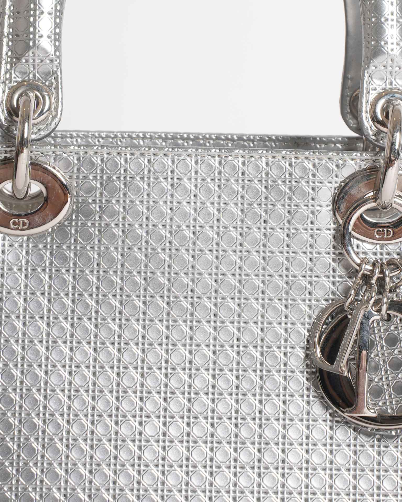 Lady Dior Small Cannage Motif Bag In Metallic Silver
