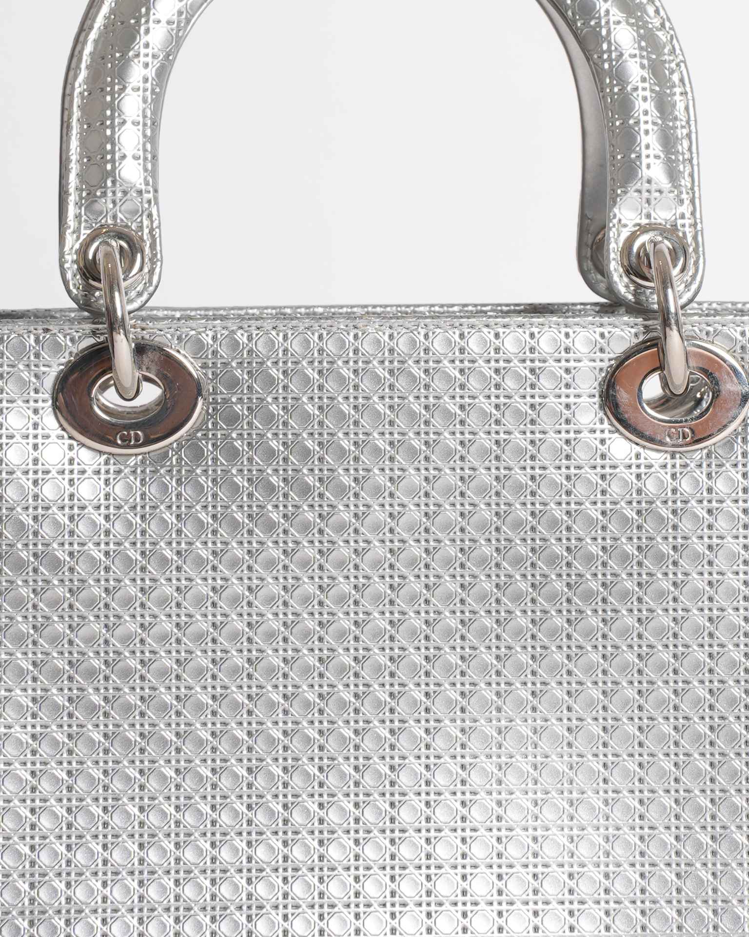 Lady Dior Small Cannage Motif Bag In Metallic Silver