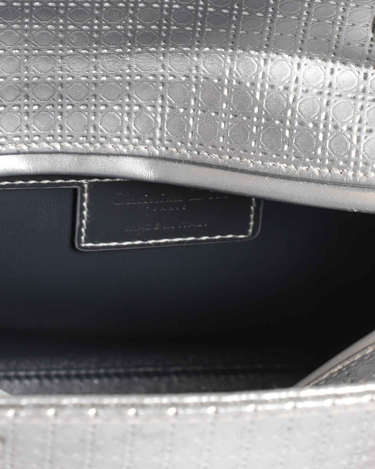 Lady Dior Small Cannage Motif Bag In Metallic Silver