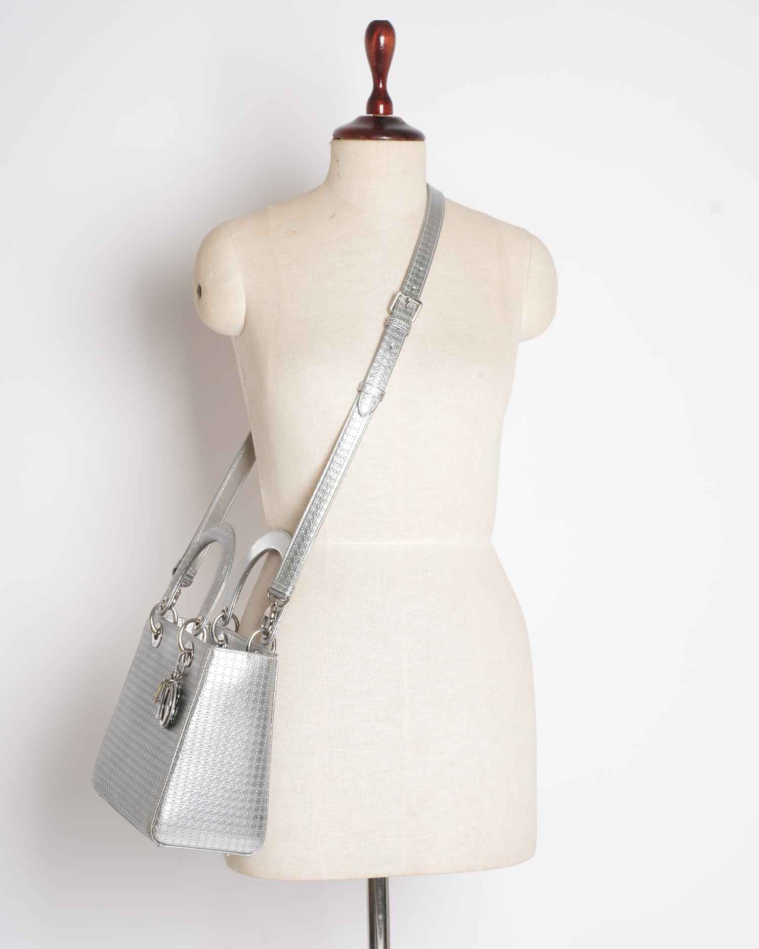 Lady Dior Small Cannage Motif Bag In Metallic Silver