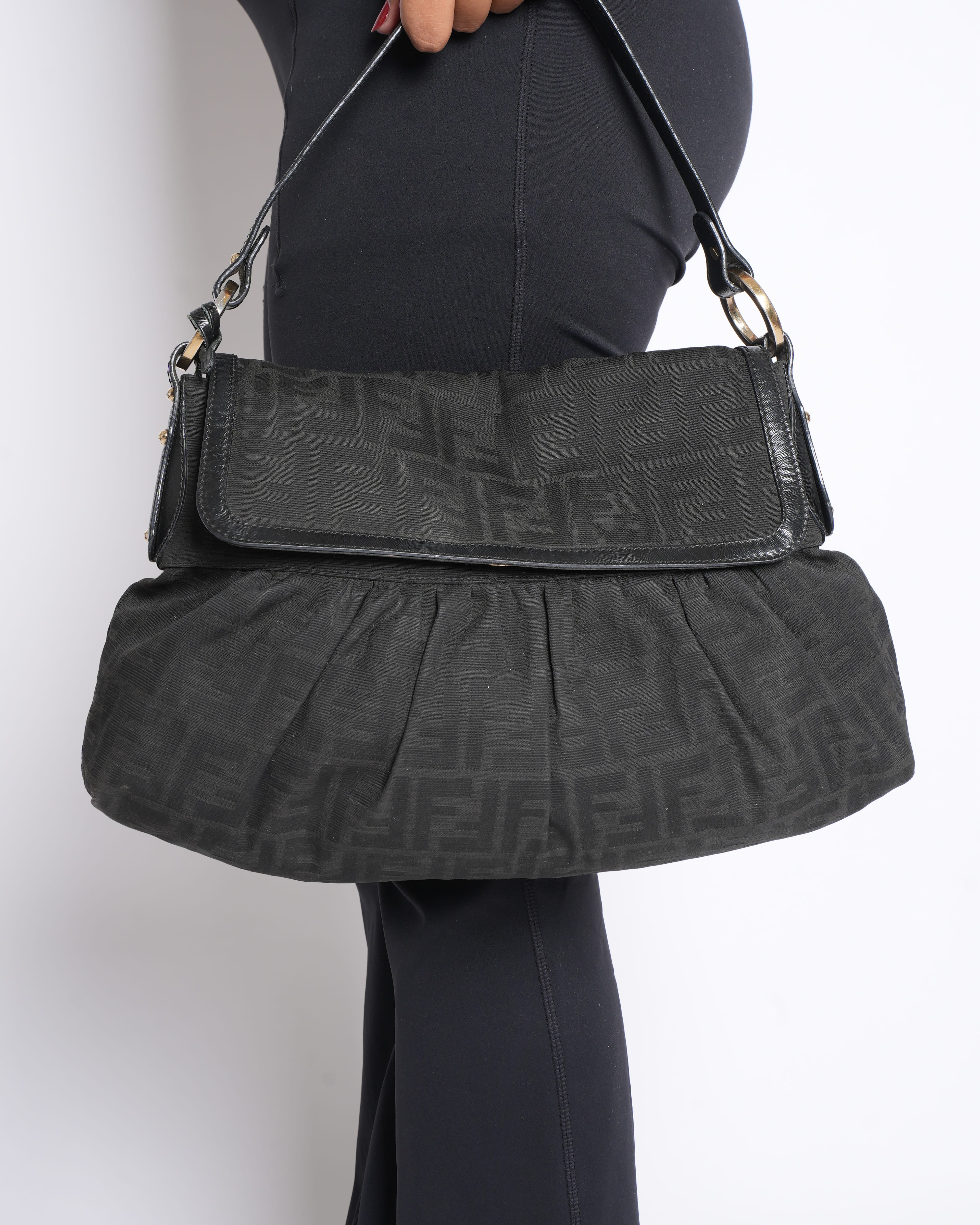 Fendi Black Zucca Canvas Chef Shoulder Bag