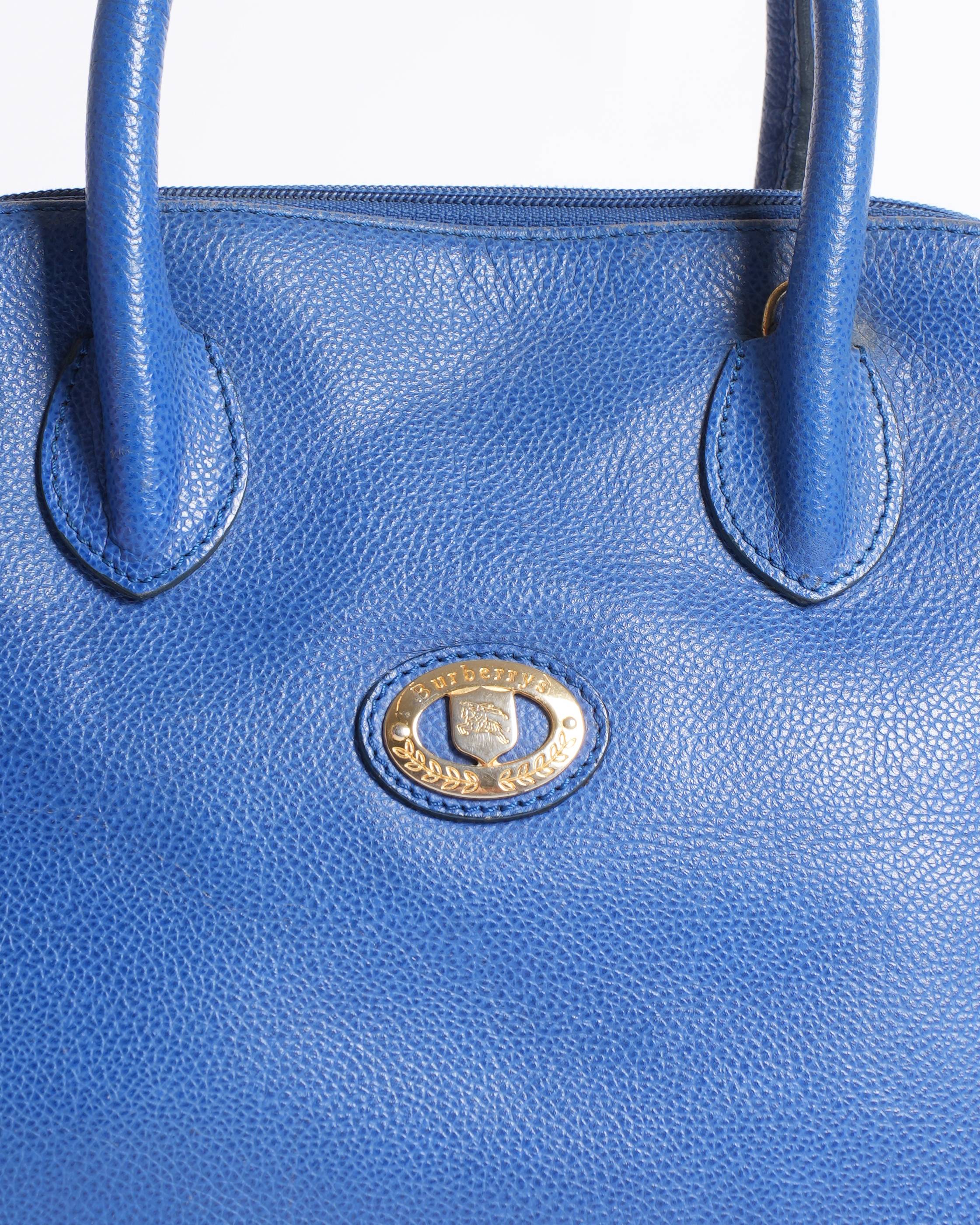 Burberry Navy Blue Pebbled Leather Domed Satchel Handbag