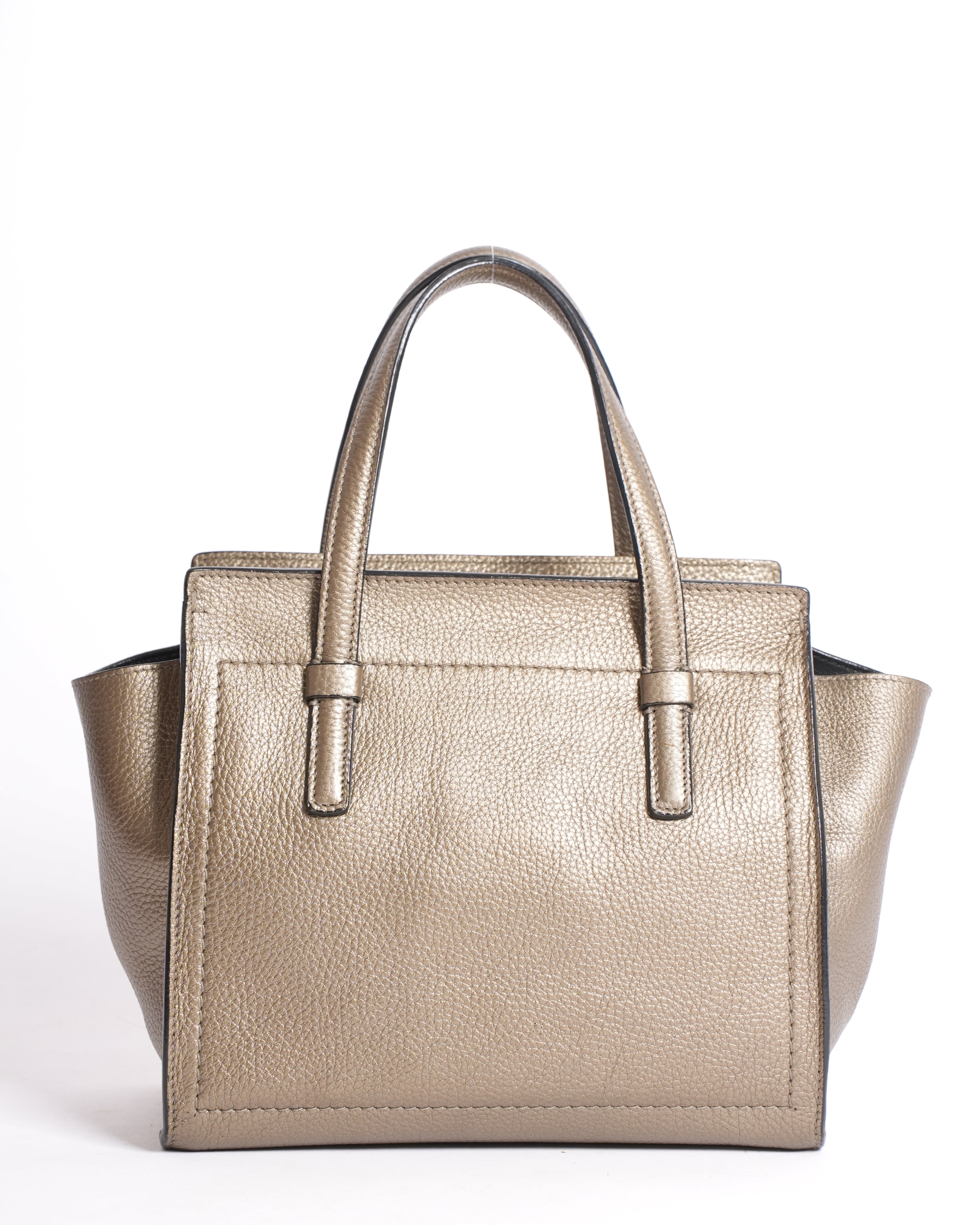 Salvatore Ferragamo Leather Top Handle Bag In Bronze With Crossbody Strap
