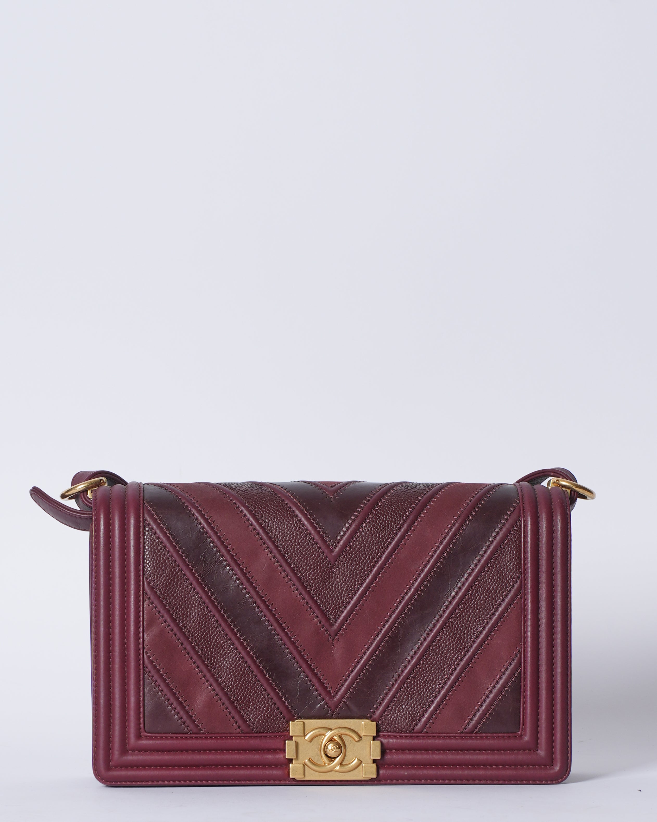 Chanel Chevron Boy Bag In Maroon