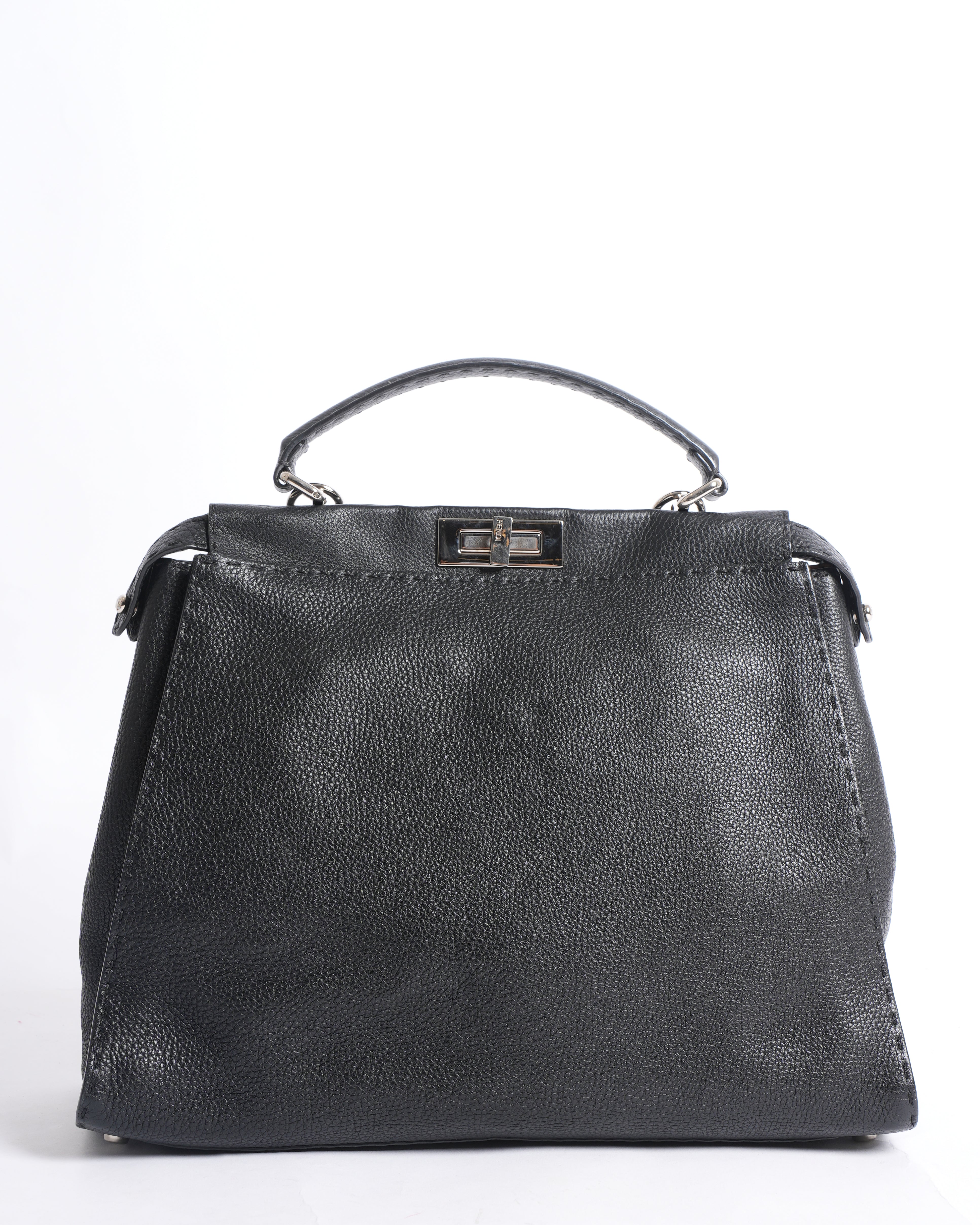 Fendi Peekaboo Leather Handbag In Black