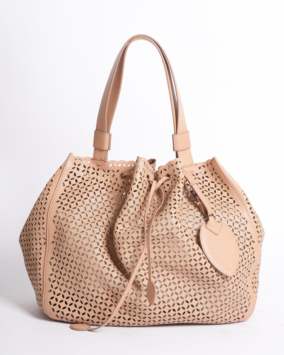 Alaïa Medium Perforated Leather Drawstring Bucket Bag