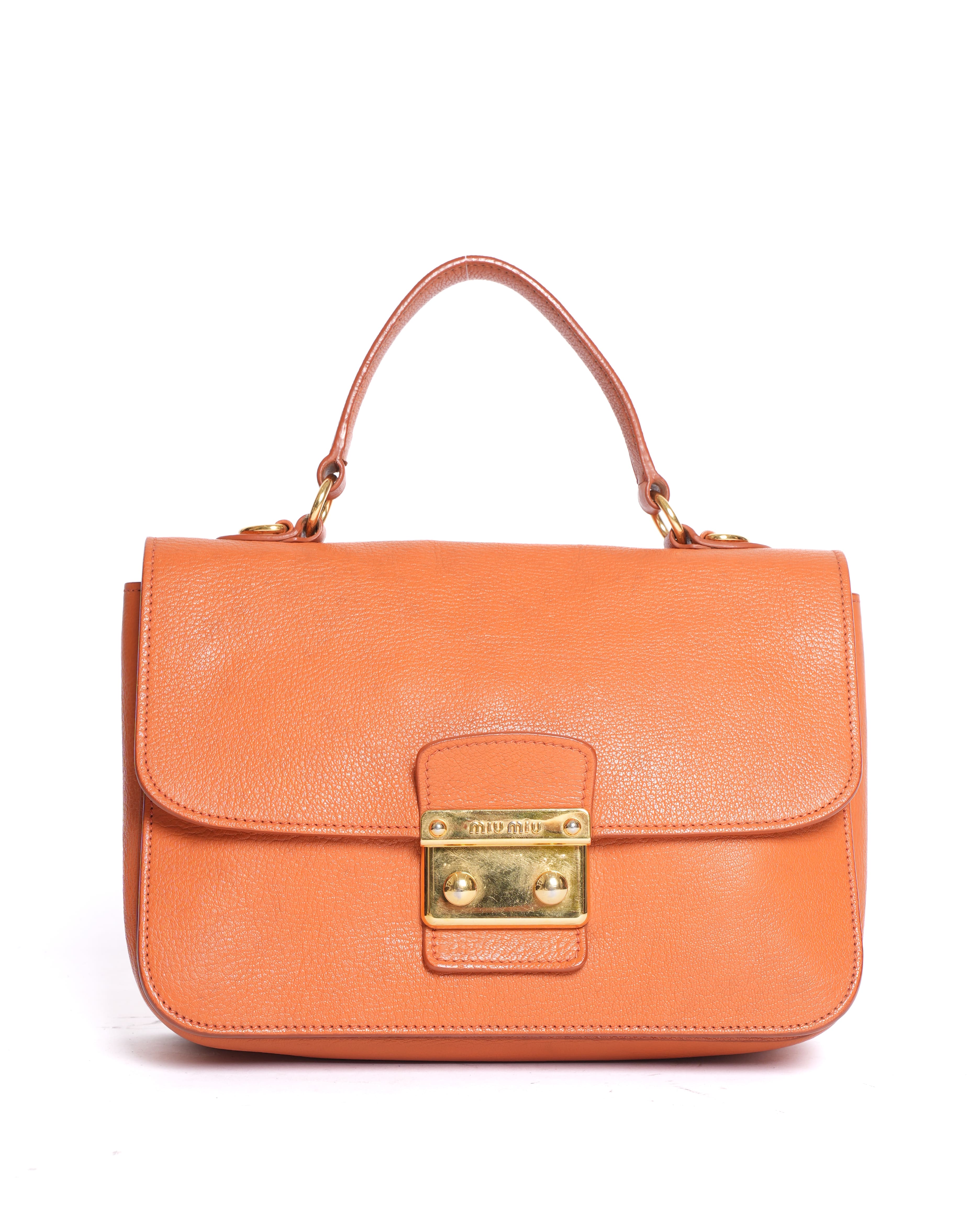 Miu Miu Orange Leather Madras Bag