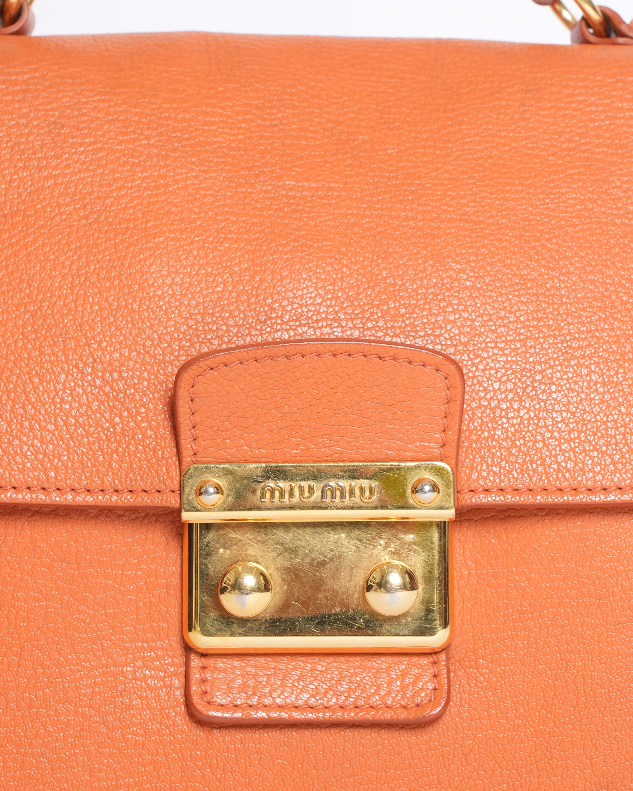 Miu Miu Orange Leather Madras Bag