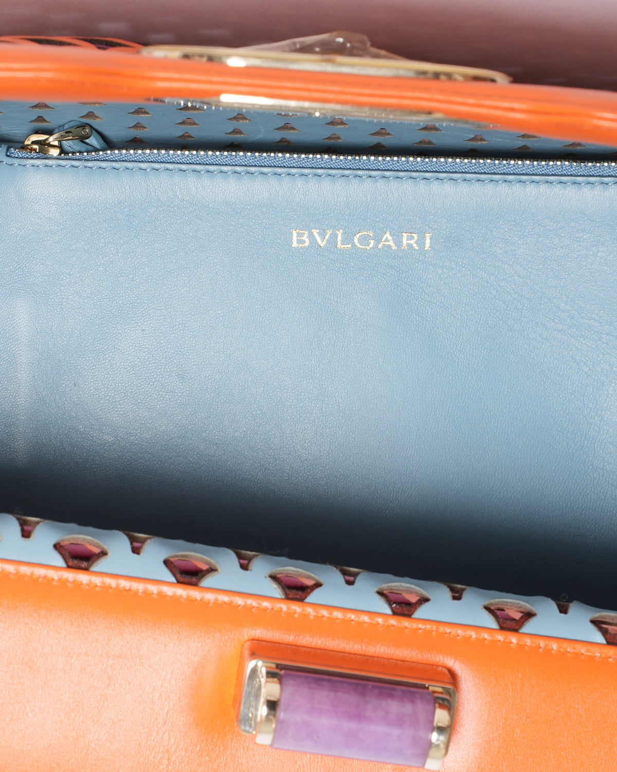New Bvlgari Orange Laser Cut Leather Isabella Rossellini Tote