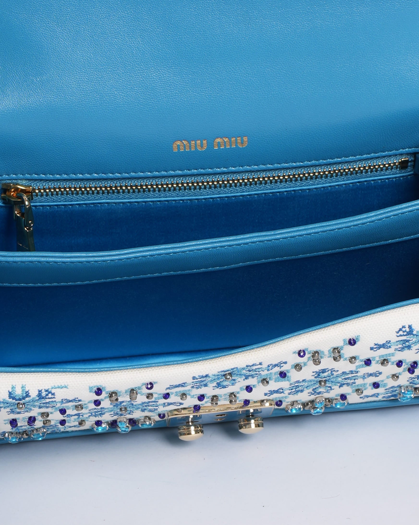 New Miu Miu Pixel-Embroidered Bag in Blue